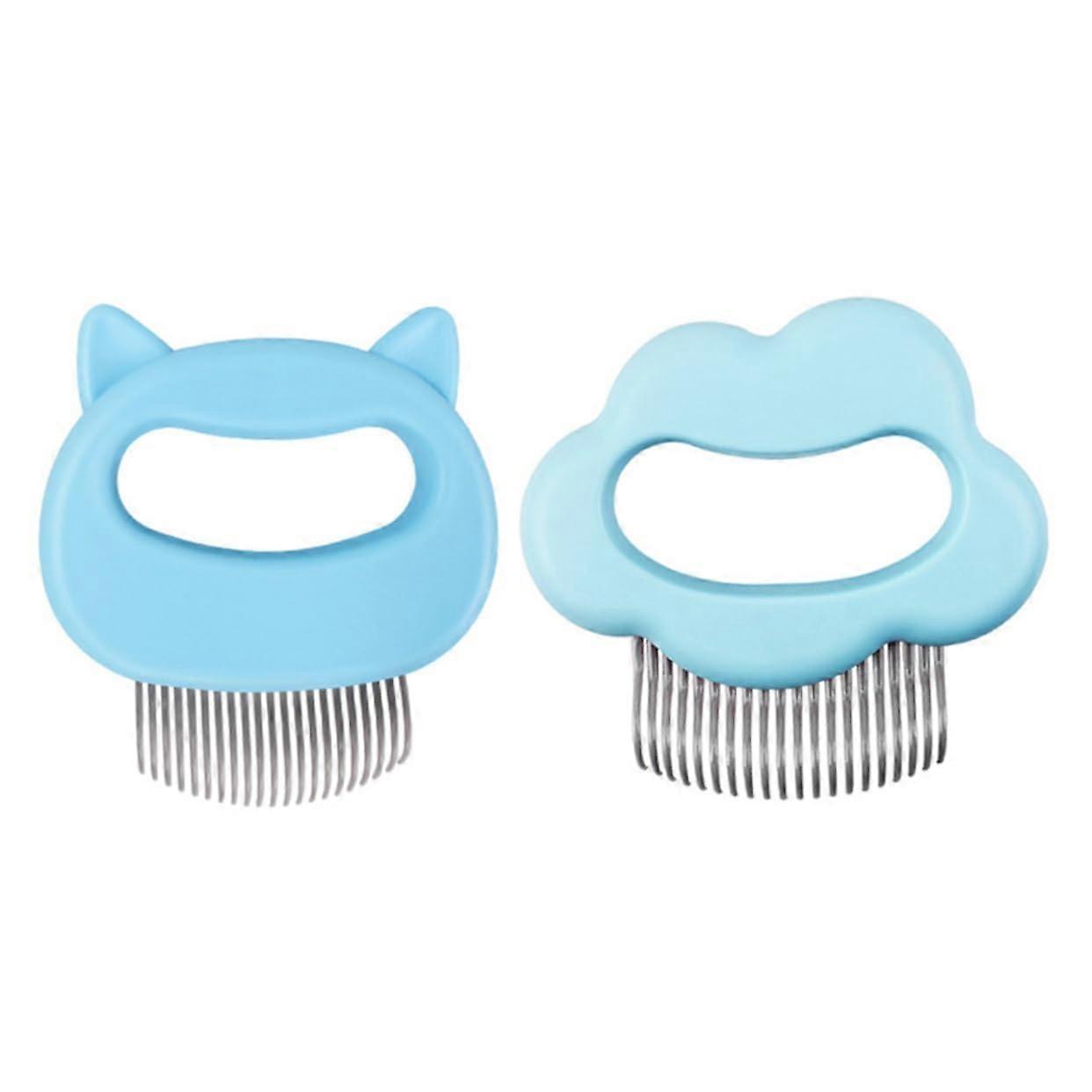 Pet Combs for Cats - 2 Ergonomic Grooming Brushes with Massage Function, Blue Cat Head Design, Cloud Shape for Daily Fur Care