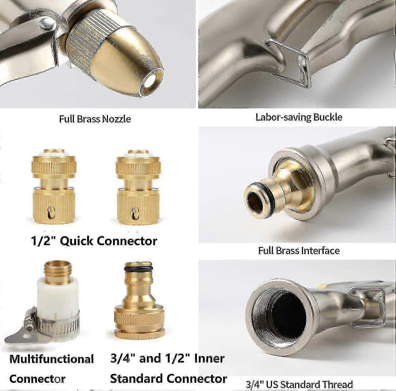Garden Hose Spray Gun, Full Copper Nozzle, Zinc Alloy, High-Pressure, for Car/Lawn
