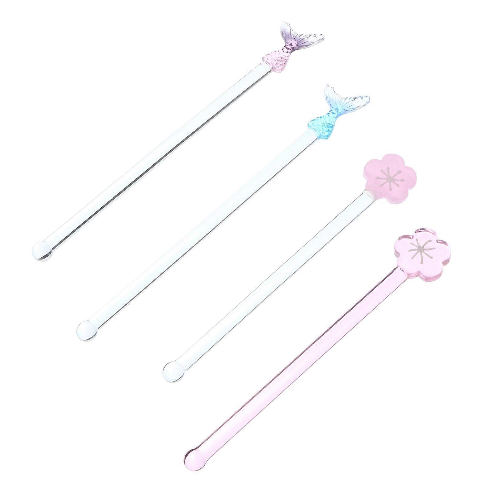 Beverage Stirrer Soda-lime Glass For Home Use Long Handle 4Pcs Blue