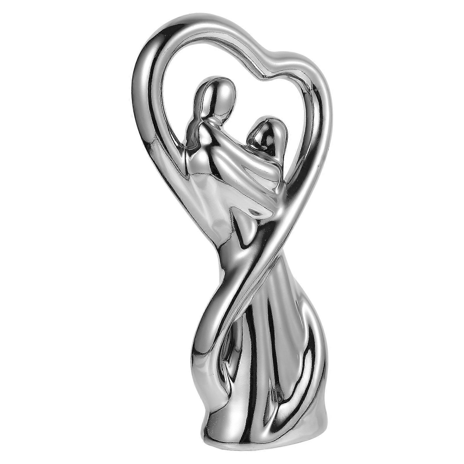 Silver Kaolin Statue for Decoration Electroplating Process Simple Lines 7.5 Inches