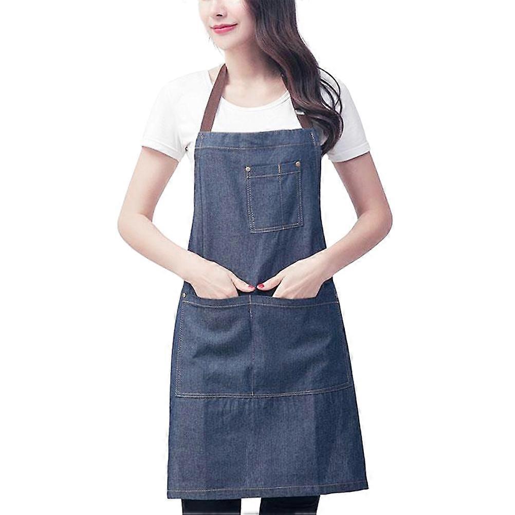 Workshop Apron for Men Jean Apron Dark Blue Square Shape Oil and Dust Protection 1Pack
