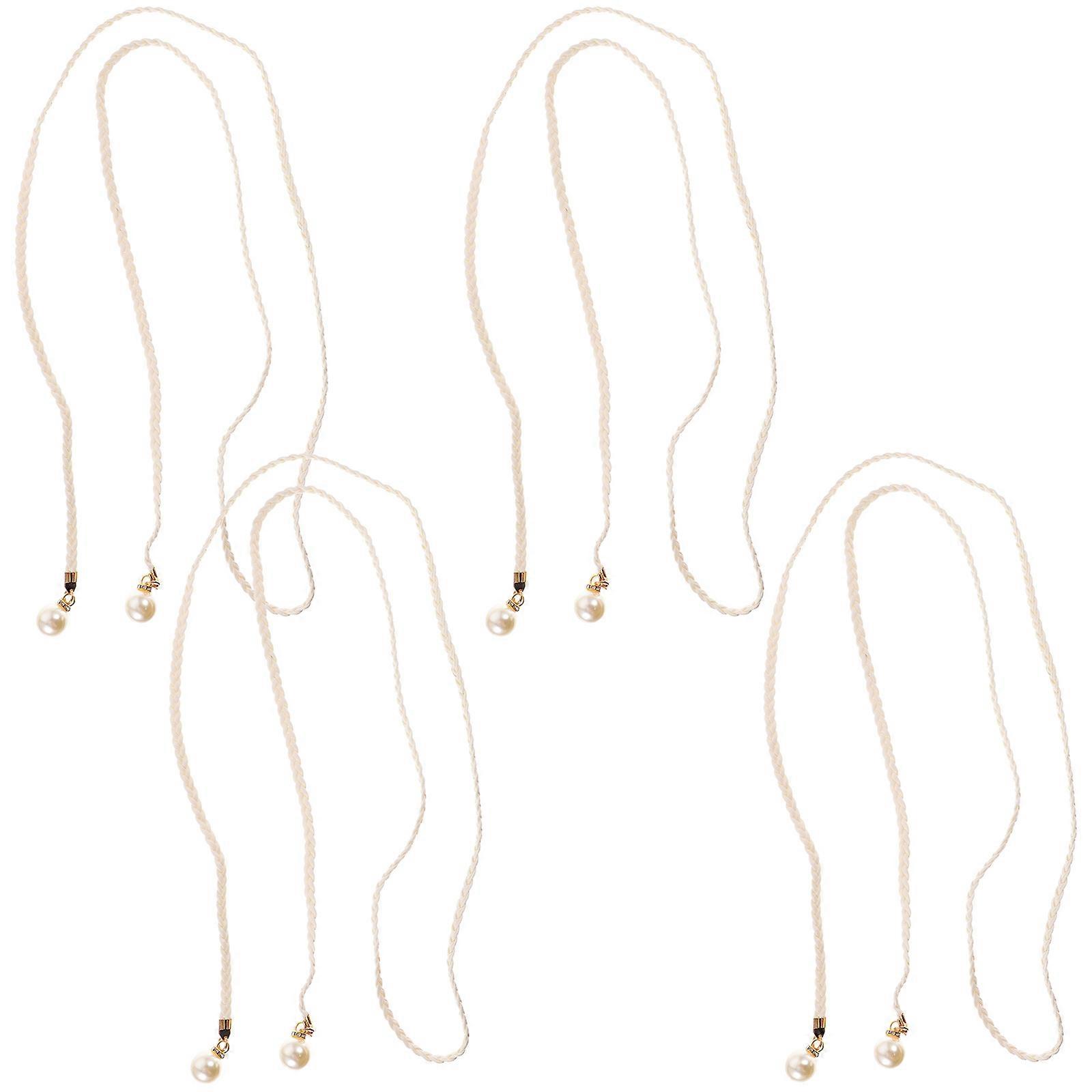 Braided Curtain Ties Woven Drape Tie Backs Multi Functional Pearl Waist Belt Braid For Curtains Clothing 140x0.5x0.5cm White 4Pcs