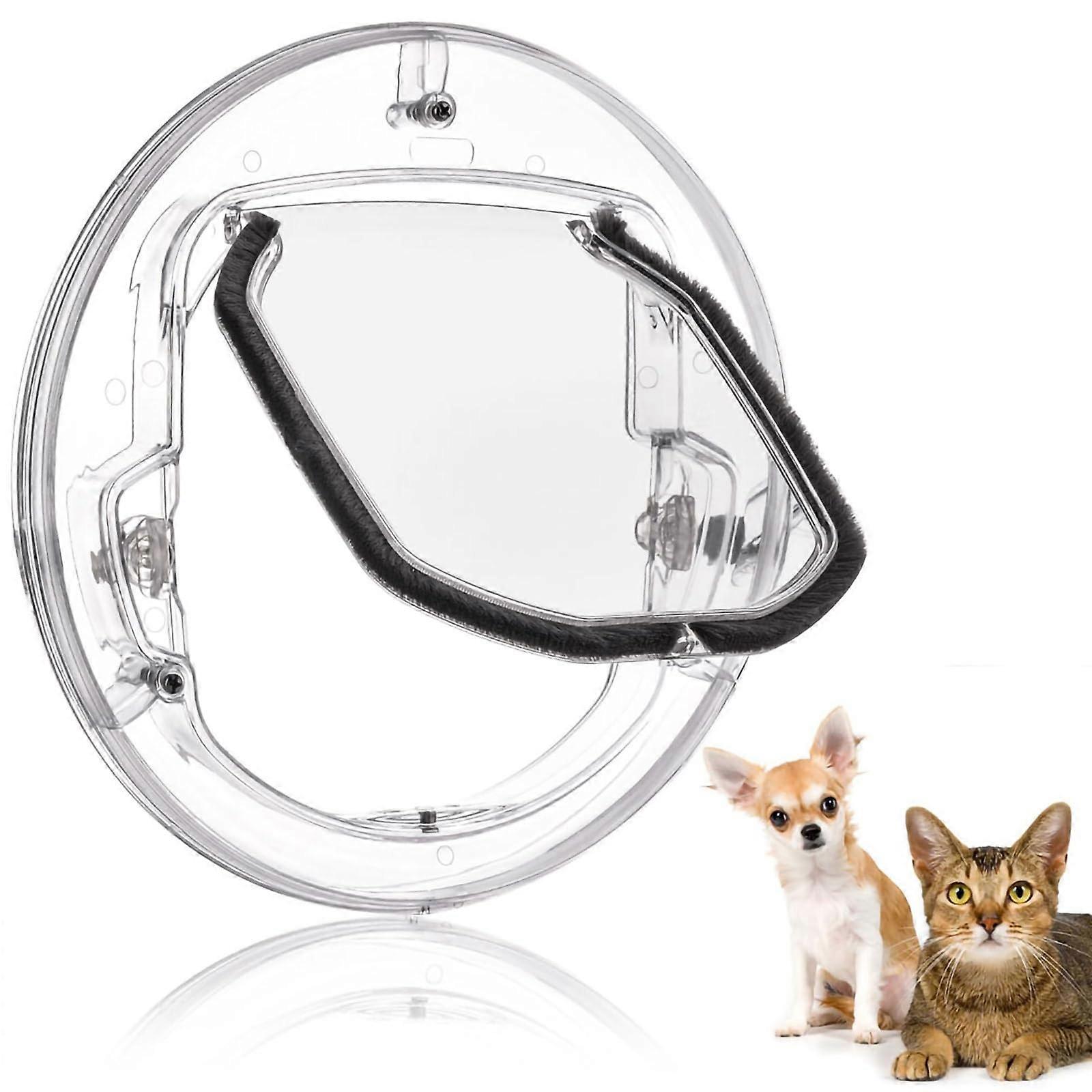 Glass Cat Flap Door, 4Way Lock for Cats, Transparent, Noise Reduction, Cat Flap for Cats and 6 kg/13 lb Small Dogs