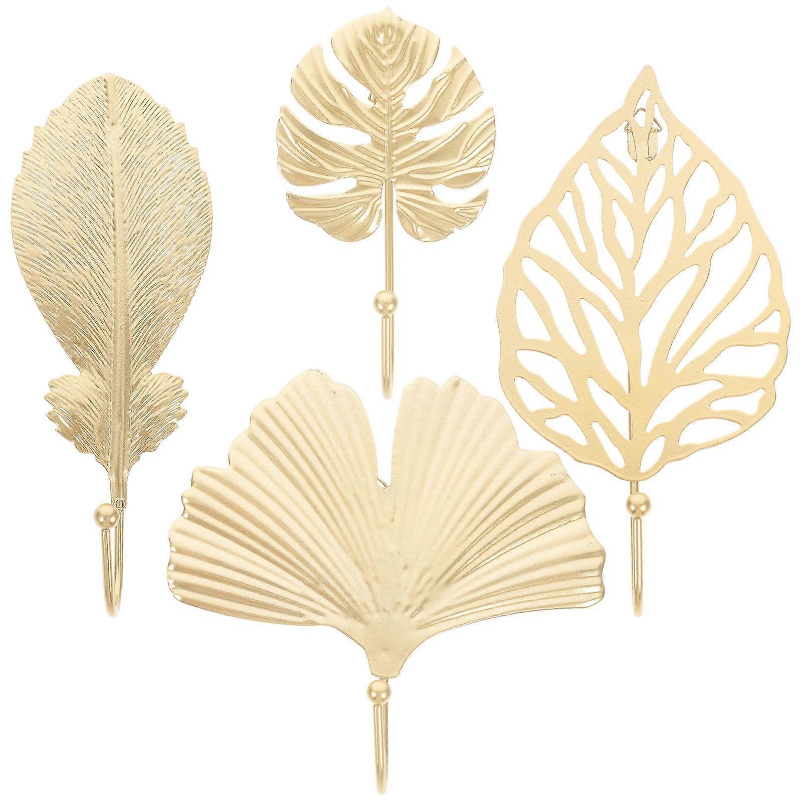 4 قطع خطافات حائط أوراق زخرفية ، معطف حديد قوي وشماعات قبعات ، تشطيب متطور ، تعليق مستقر للملابس ، المناشف والحلي ، ديكور المنزل