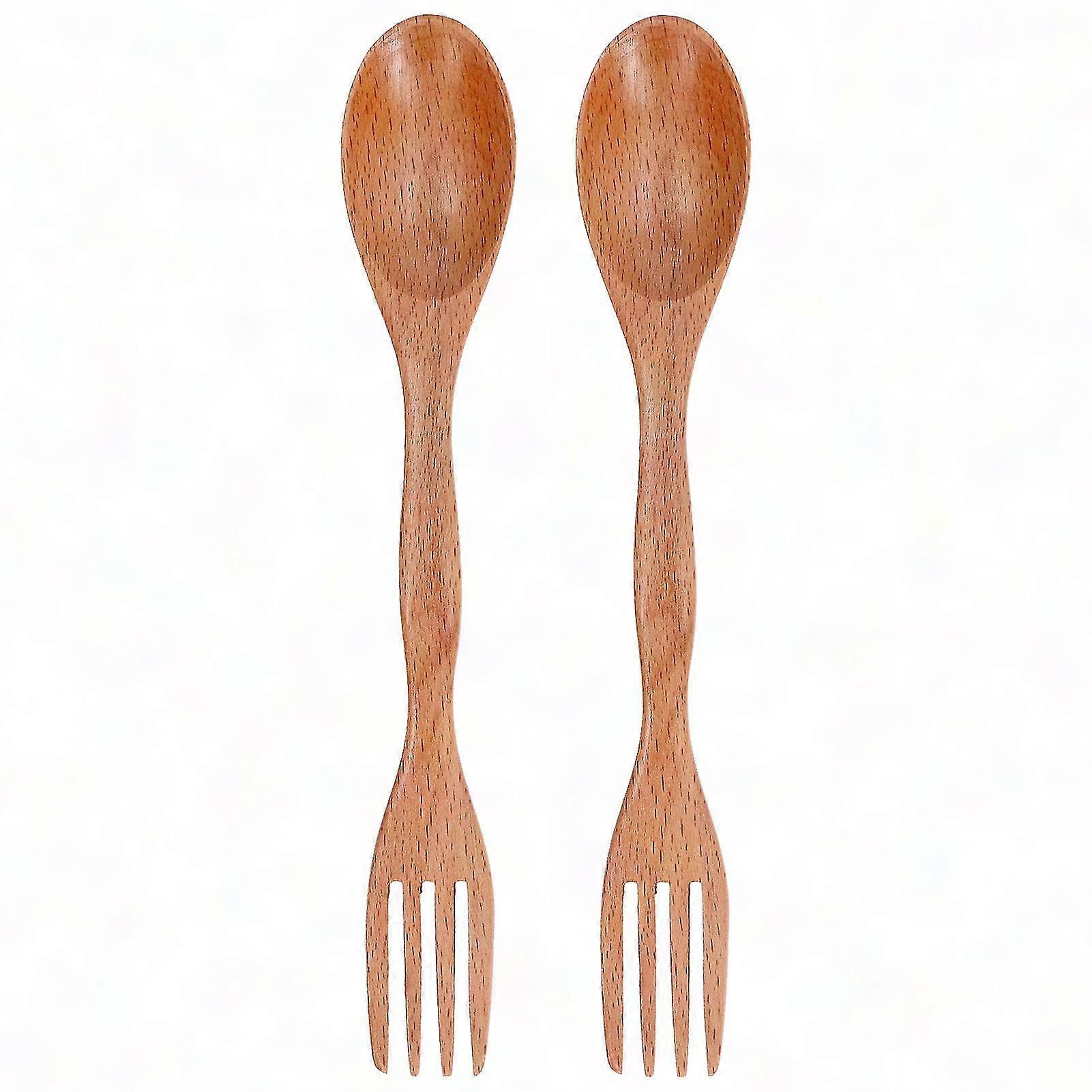 Dual Purpose Wooden Spoon Fork Set Made from Beech for Kitchen and Dining Use