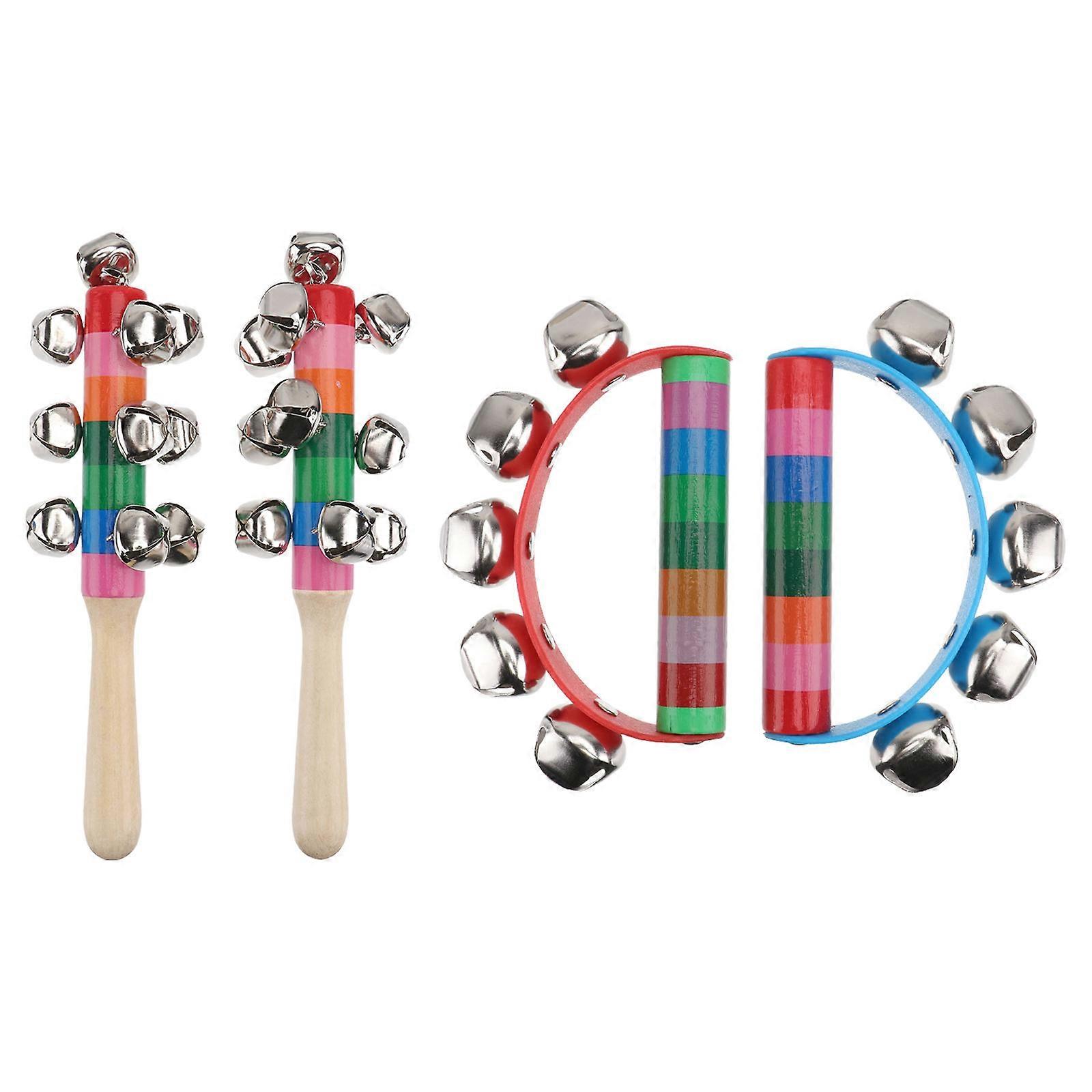Rattle Playthings Handbells Wooden Rattles Bars Carnivals Sports Events Colorful Merry 4Pcs