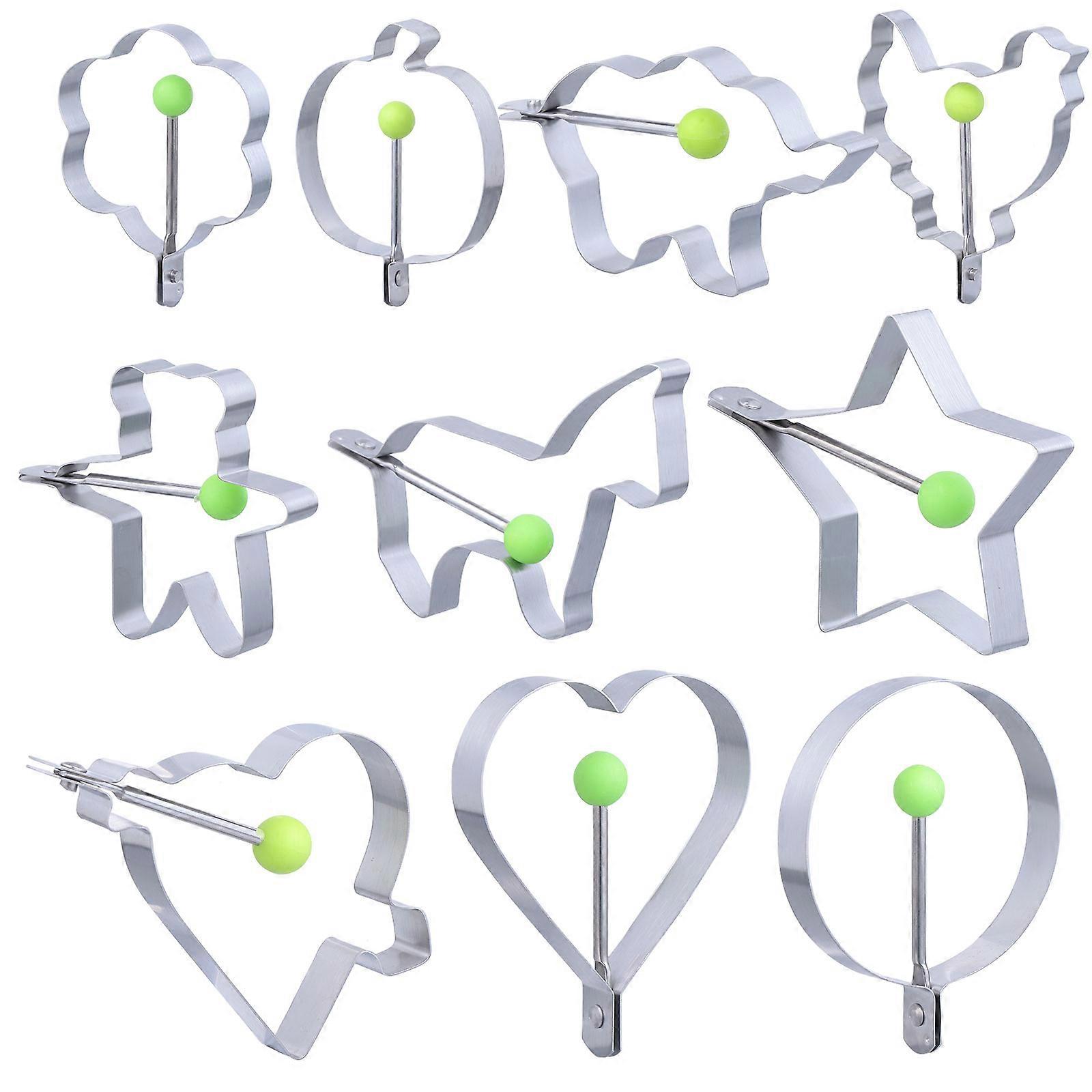 Creative Egg Molds For Cooking Non-Lacquer Material Foldable Handle Heart Shape 10x8.5cm 10Pcs