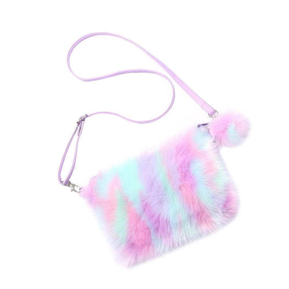 Rainbow Plush Crossbody Bag for Women – Durable PU Shoulder Strap, Tie Dye Design, Multi Functional Handbag for Travel and Daily Use