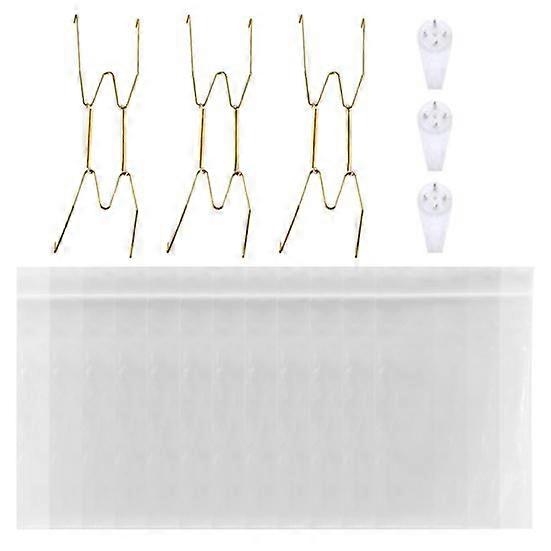 1 Set Metal Plate Spring Hanger with Wall Mount Hook Clear Protector Invisible W-shape Adjustable Round Rectangle Square Ceramic Decorative