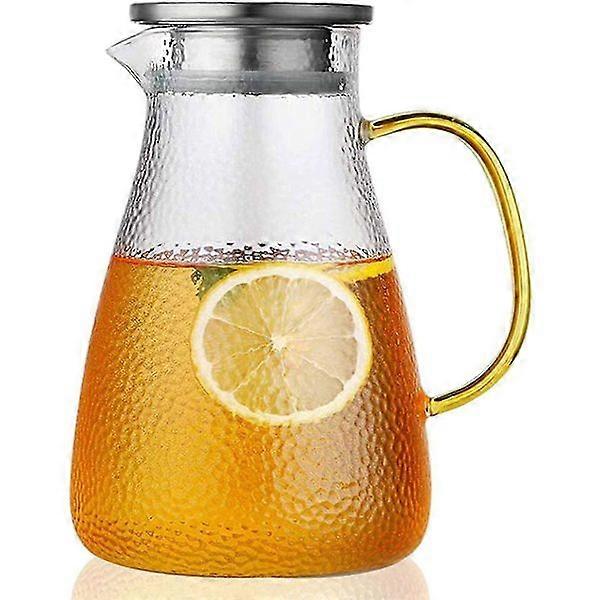 Pichet en verre, pichet d’eau de 2l avec couvercle en acier inoxydable, adapté au chauffage.