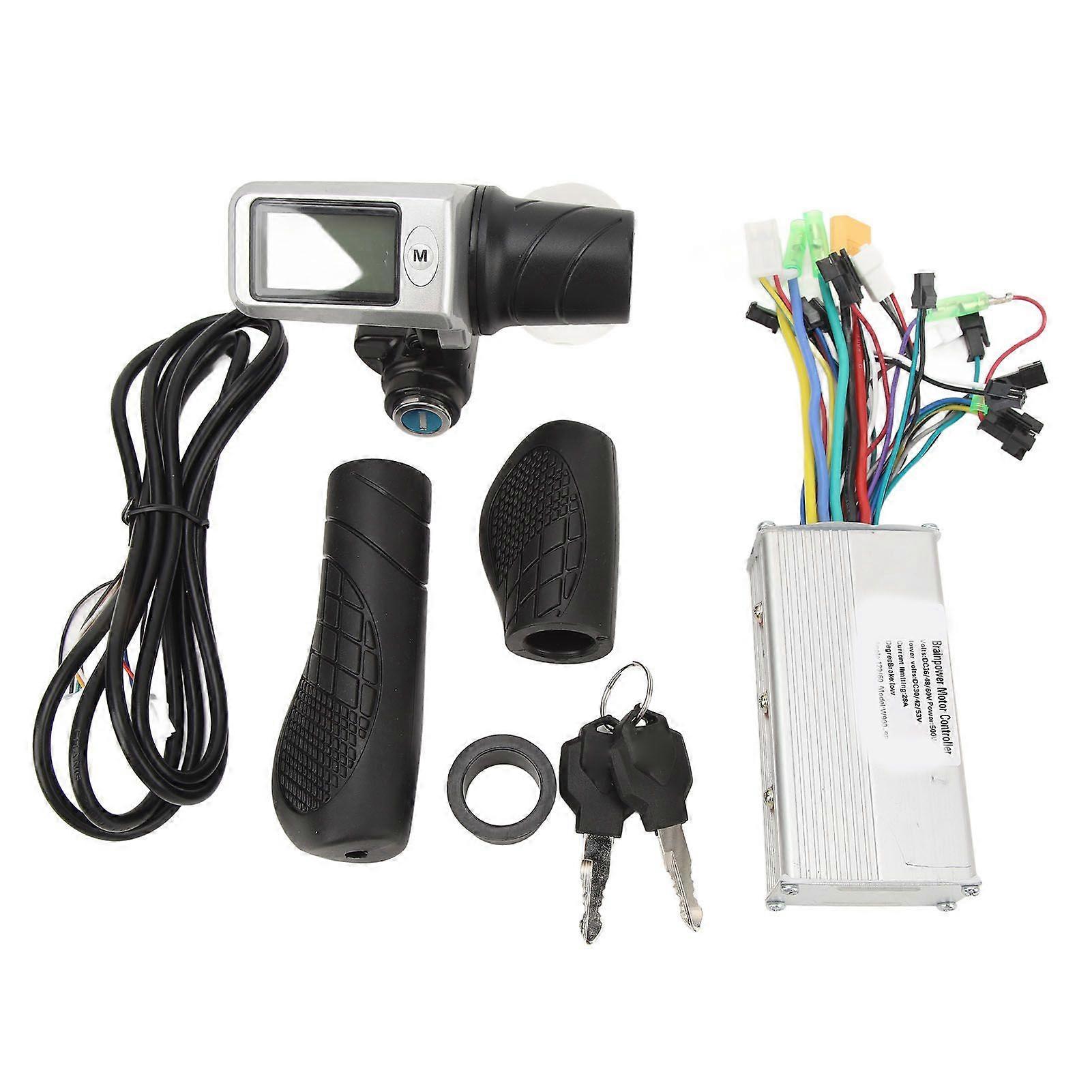 36V 48V 500W 28A Sine Wave 3 Mode Brushless Controller Throttle Handle Kit Speed Controller Throttle Grip with Panel for Conversion