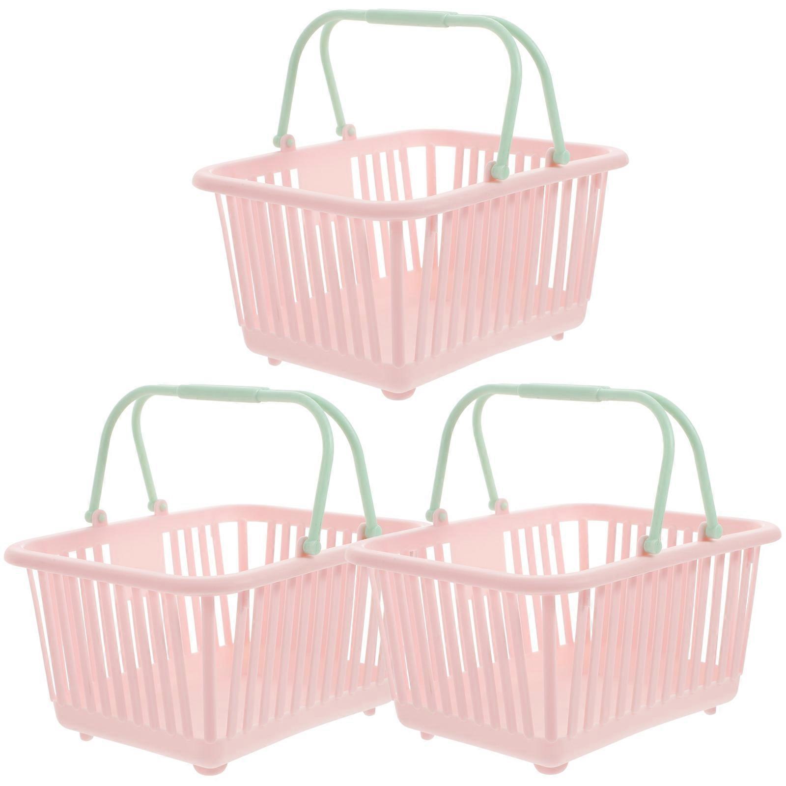 3pcs Plastic Baskets with Handles, Lightweight Storage for Groceries, Fruits, and Bathroom Essentials