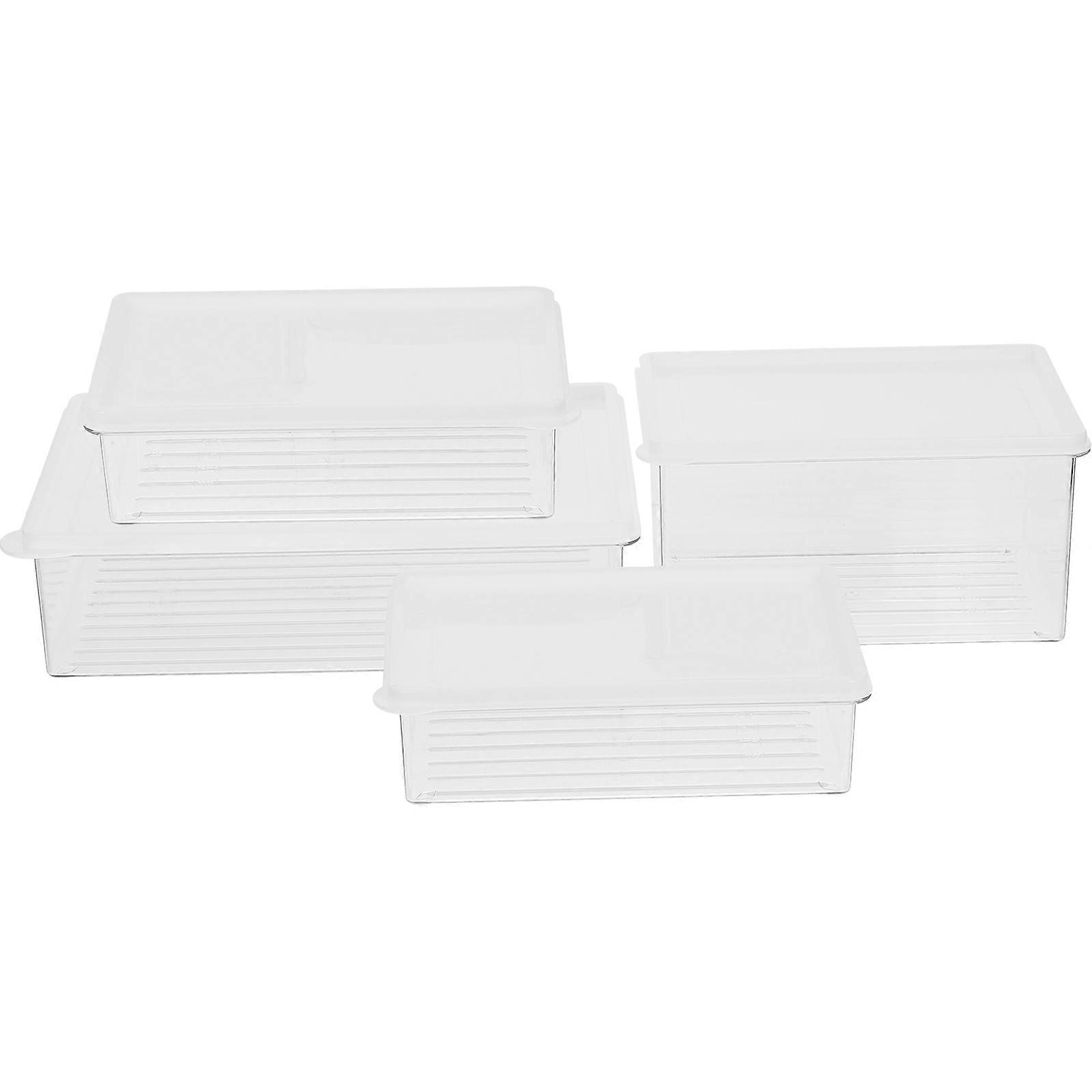 4pcs Reusable Plastic Stackable Fridge Organizer Bins Storage Case Fruit Crisper Fresh Snack Boxes