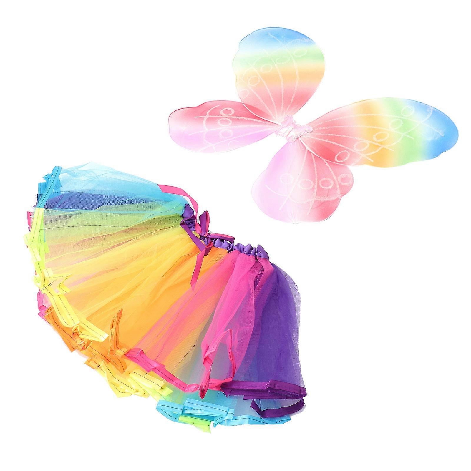 Children Costume Set Including Colorful Wings And Tutu Skirt Perfect For Halloween And Christmas Parties 1 Set