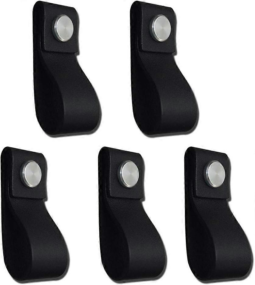 キャビネット、引き出し、キッチン、ブラックのための5手作りの革のドアハンドルのセット