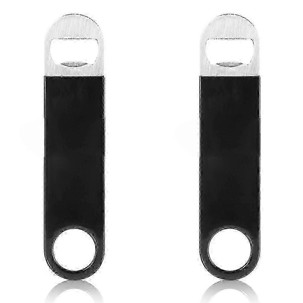 Flat Bottle Opener - Bartender's Tool - Rubber Coated Handle - Black