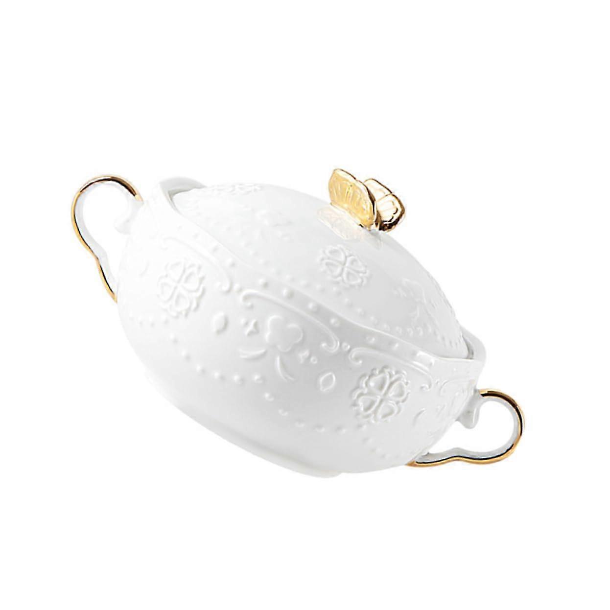 Ceramic soup bowl with double handles and spoon, 1 set multipurpose dessert and salad bowl, handpainted for fruits, soups, and celebrations.