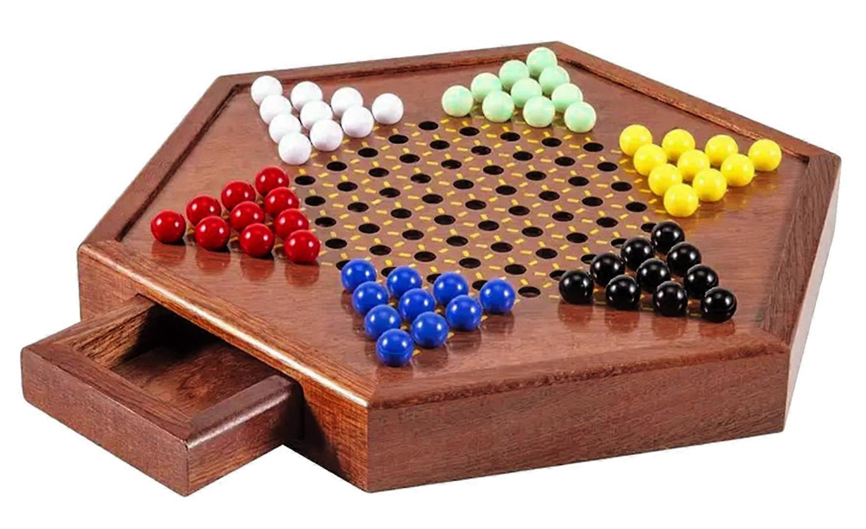 OASIS  Chinese Checkers Set, 32cm Wood with Storage Drawer for 72 Marbles, Game for 26 Players