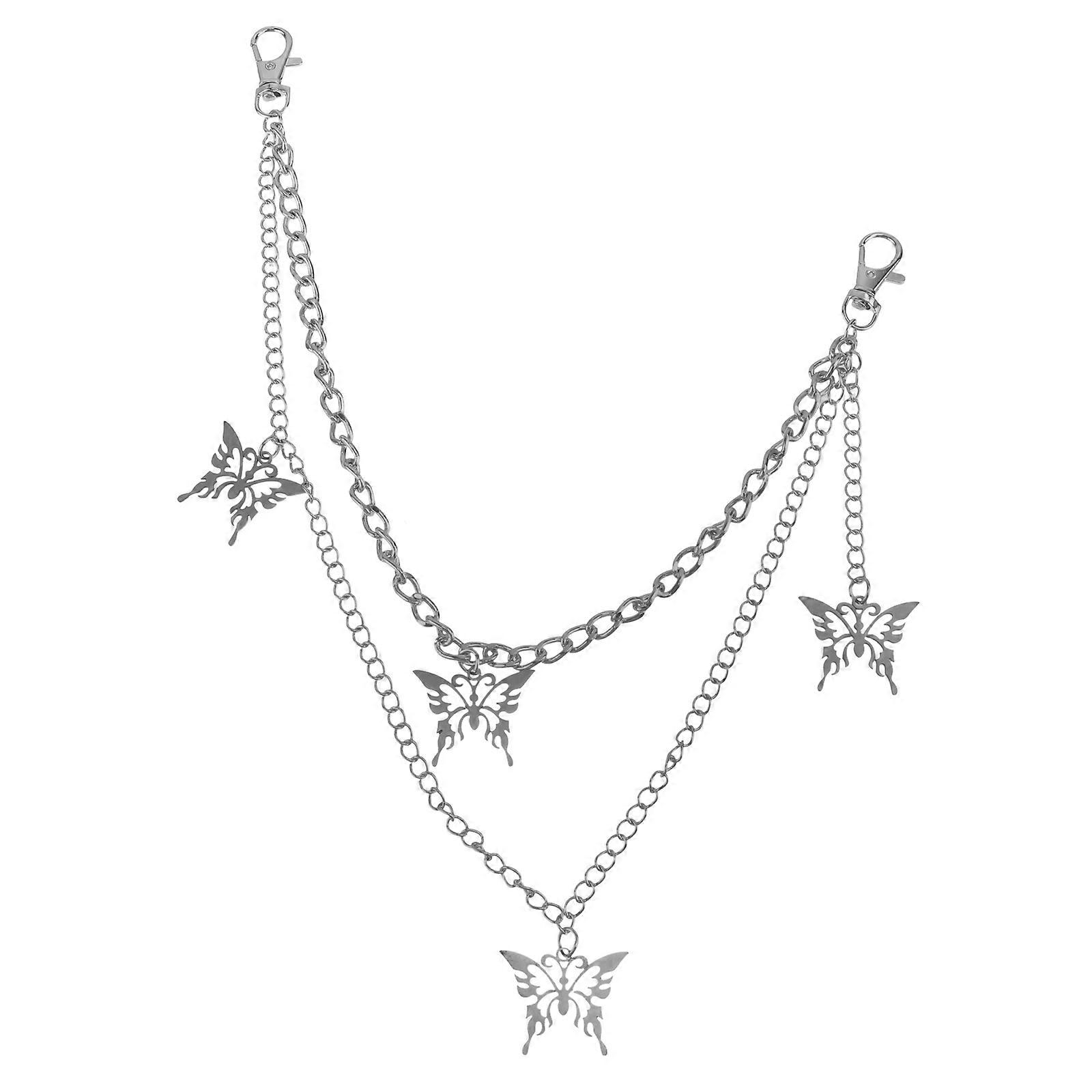 Metal Waist Chain Belt Retro Double-layer Trousers Chain Suitable For Rock Music 50x10cm Silver 1Pcs