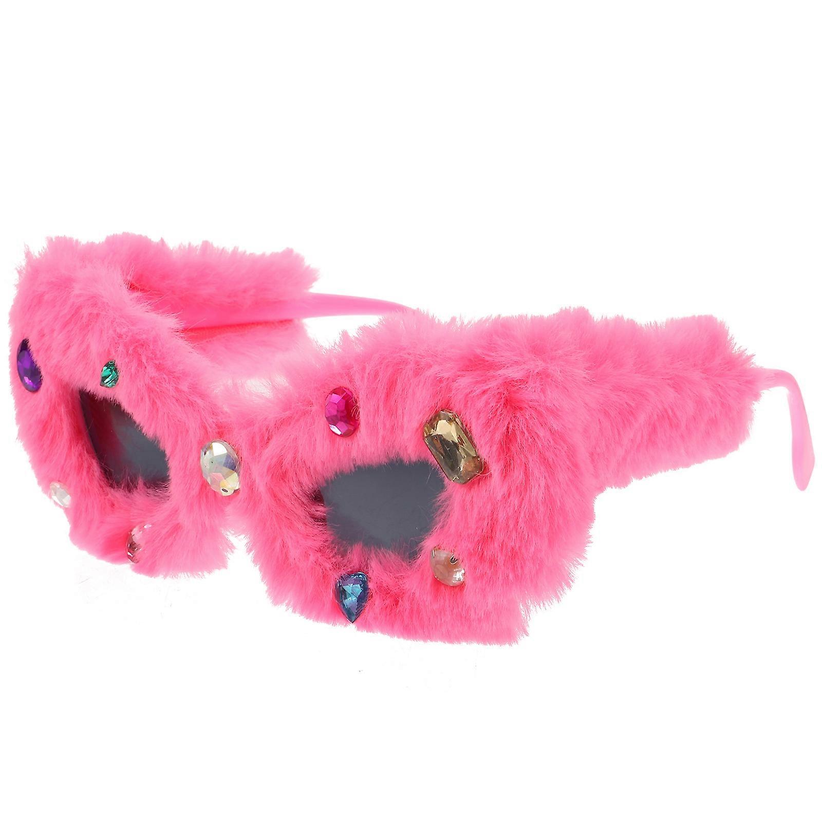 Funny Sunglasses Plush Eyeglasses Photography Prop For Women In Rosy Color With Round Shape 1Set