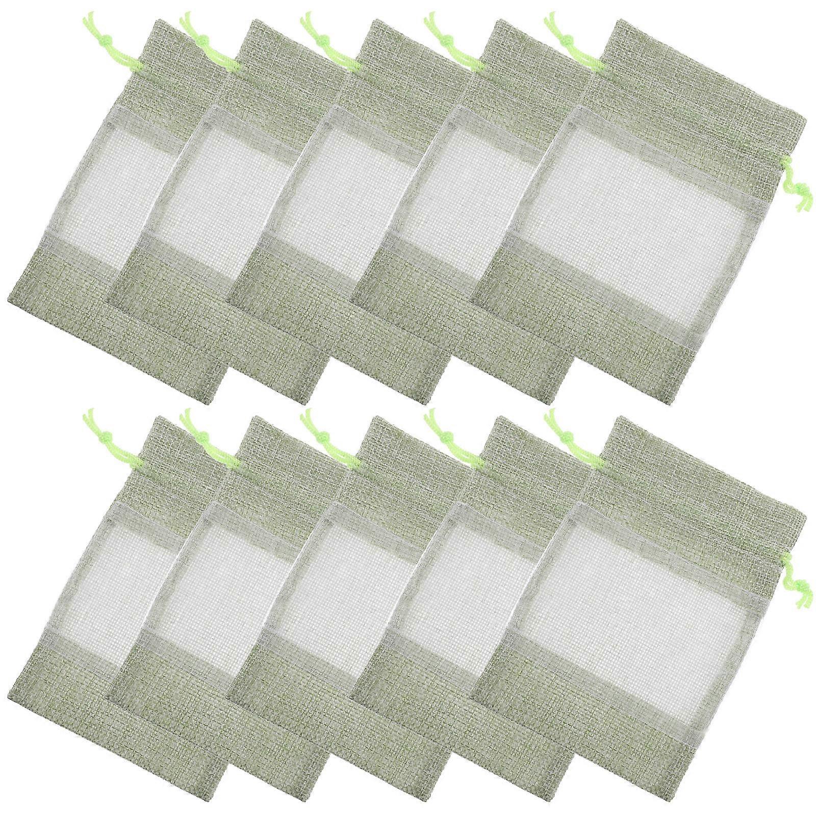 Green Drawstring Storage Bag with Clear Window for Small Items Organization and Travel Use 10 Pcs