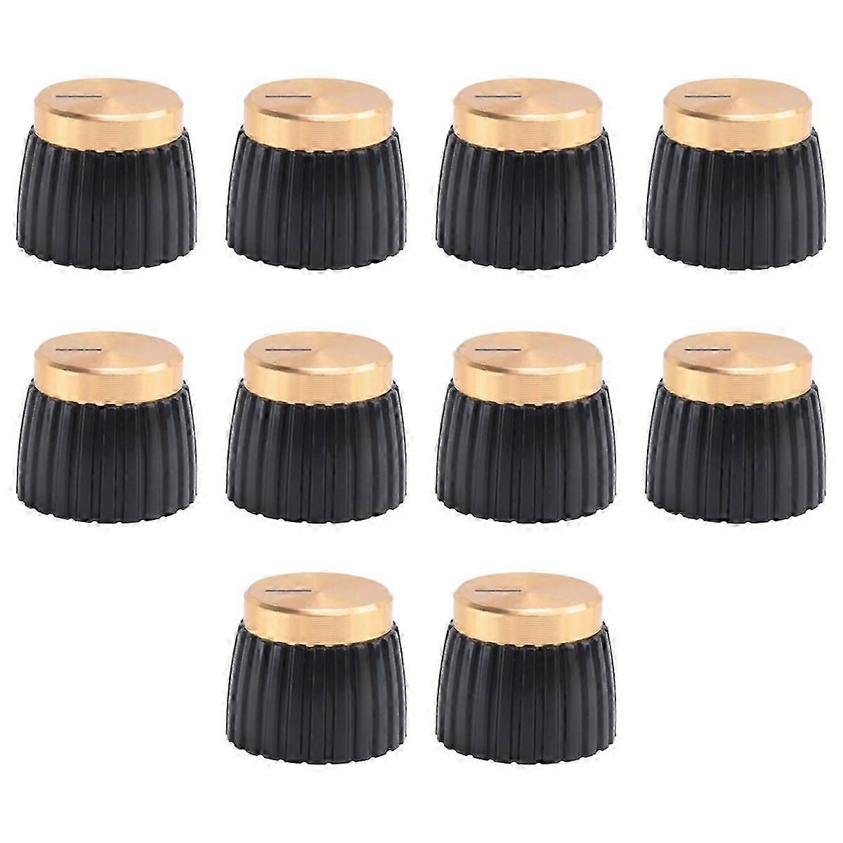 10x Guitar AMP Amplifier Knobs Push-on Black+Gold Cap for Amplifier