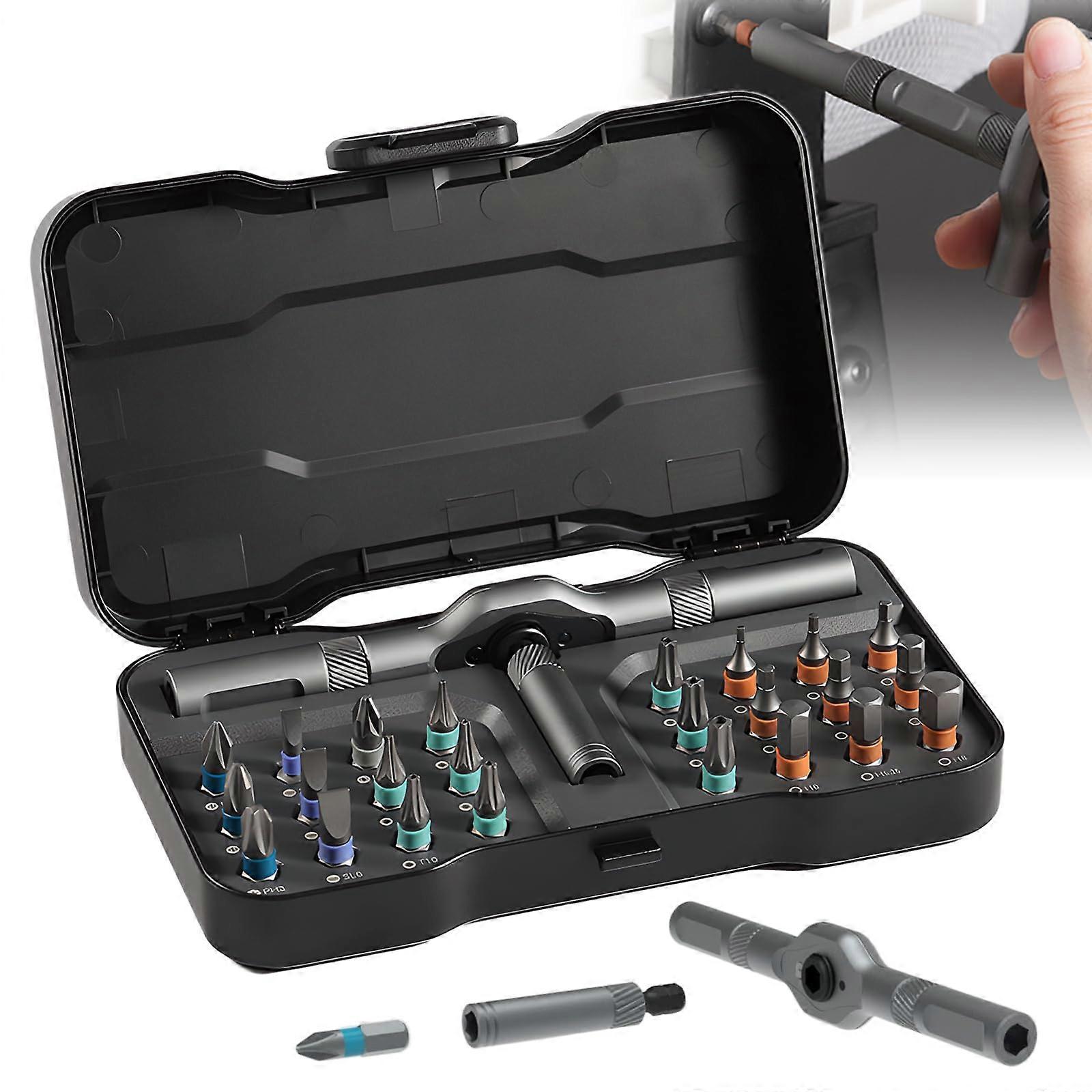 24 in 1 Magnetic Screwdriver Set With Detachable Ratchet Handle, 2025 Repair Kit For Computers, Eyeglasses, Furniture
