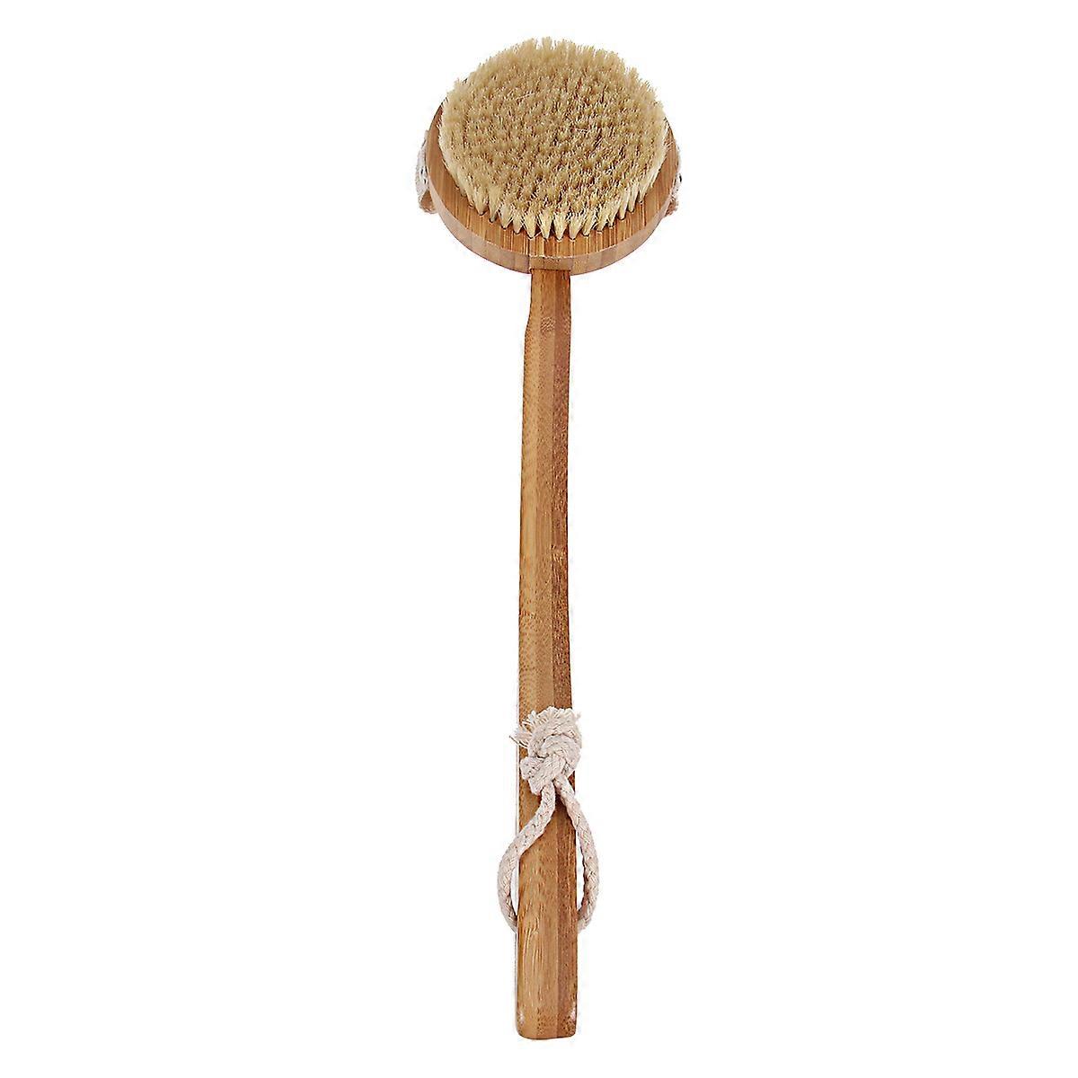 Khaki Long Handle Bristle Bath Brush for Shower Soft on Skin Cleanses and Revives Dry Areas 1pc