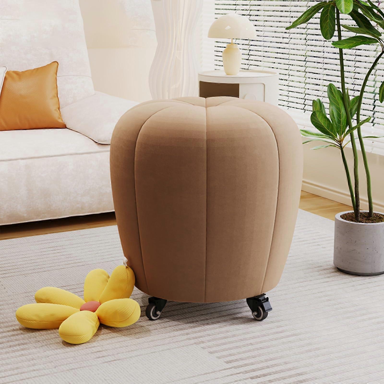 Makeup Chair Pumpkin Shape with 360° Rollers Solid Wood Frame (Orange) 40*40*40 cm