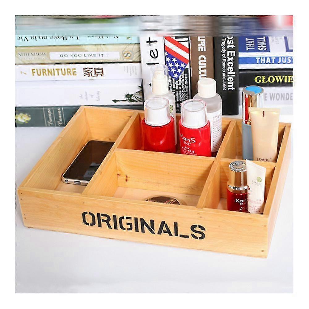 Wood Table Storage Box Comestics Succulent Plant