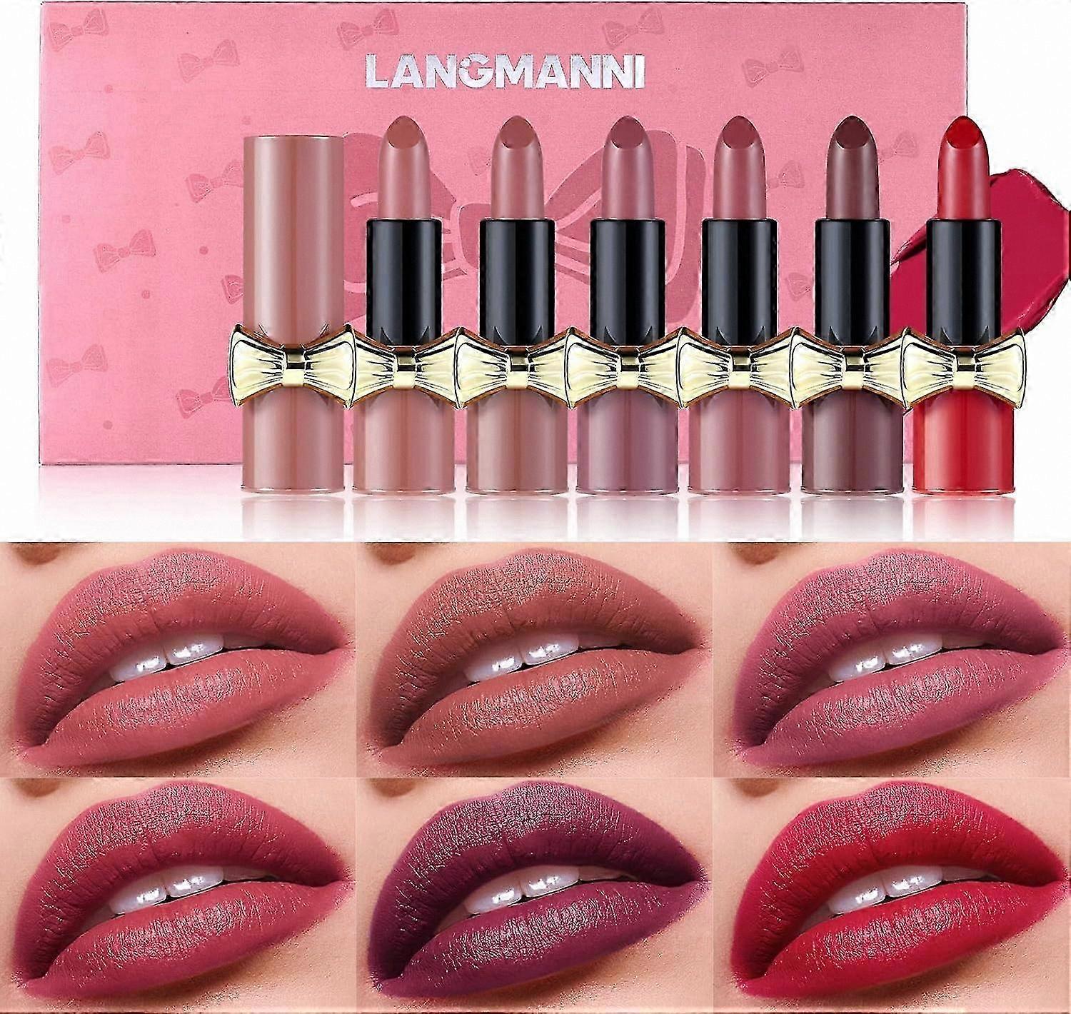 6-Piece Velvet Matte Lipstick Collection, Highly Pigmented Nude Shades, Long-Lasting Hydrating Formula for Women