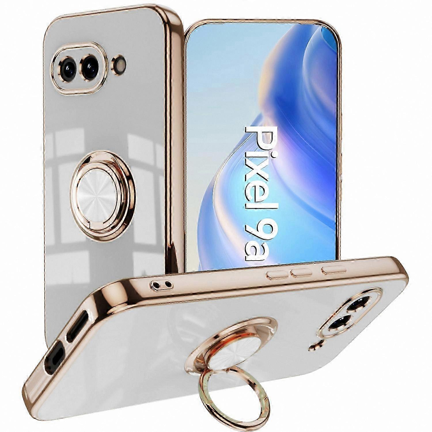 Ring Holder Case for Pixel 9a - 6D Electroplating TPU Cover, Precise Cutouts, Grey