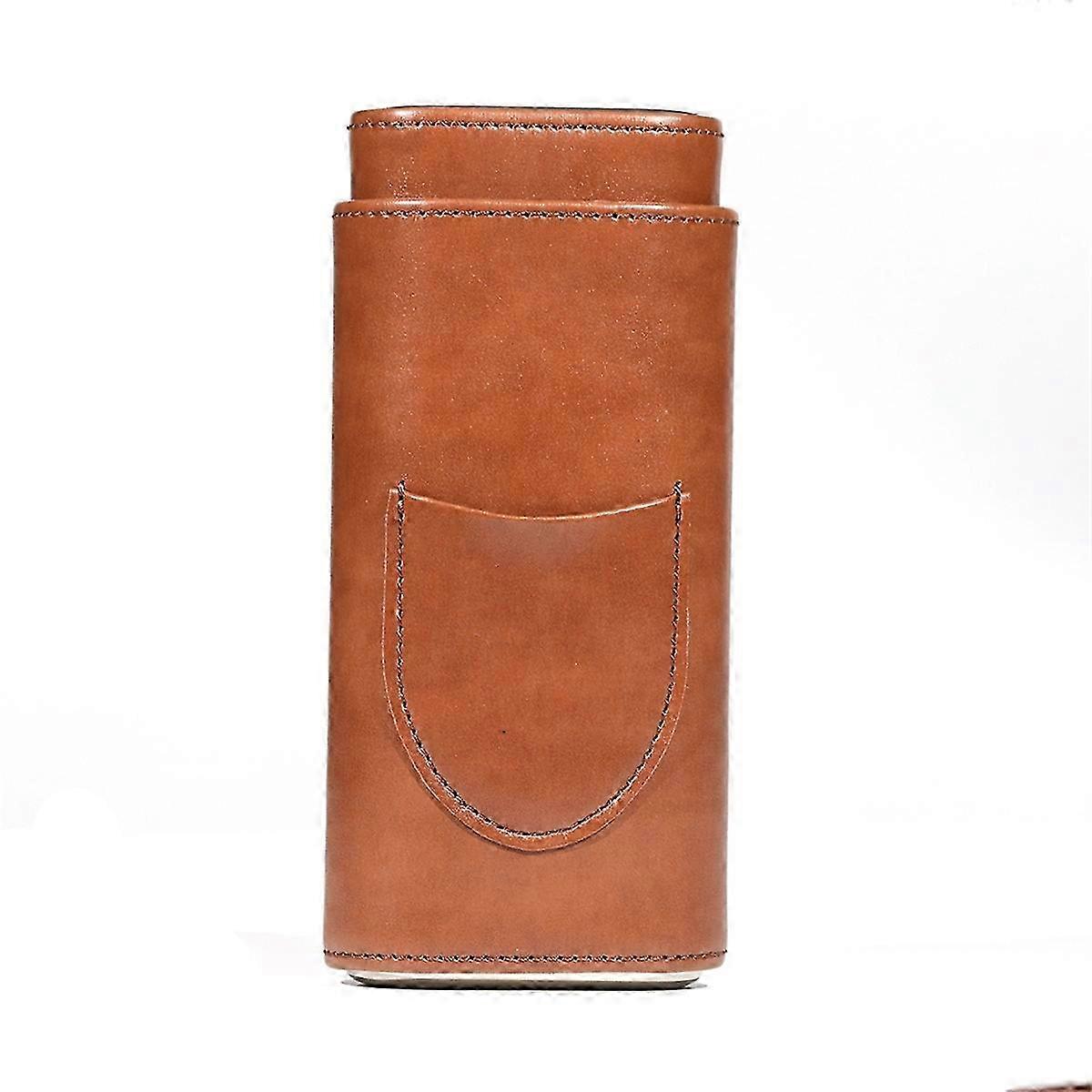 Cigar Case Three-Finger Cigar Humidor PU Leather Case Box,Brown
