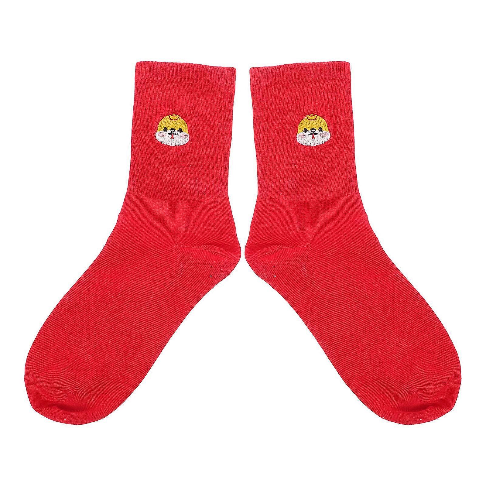 Embroidered Red Cotton Socks for Home Use Celebrate the Year of the Snake Comfortable Fit Size 1 Pair