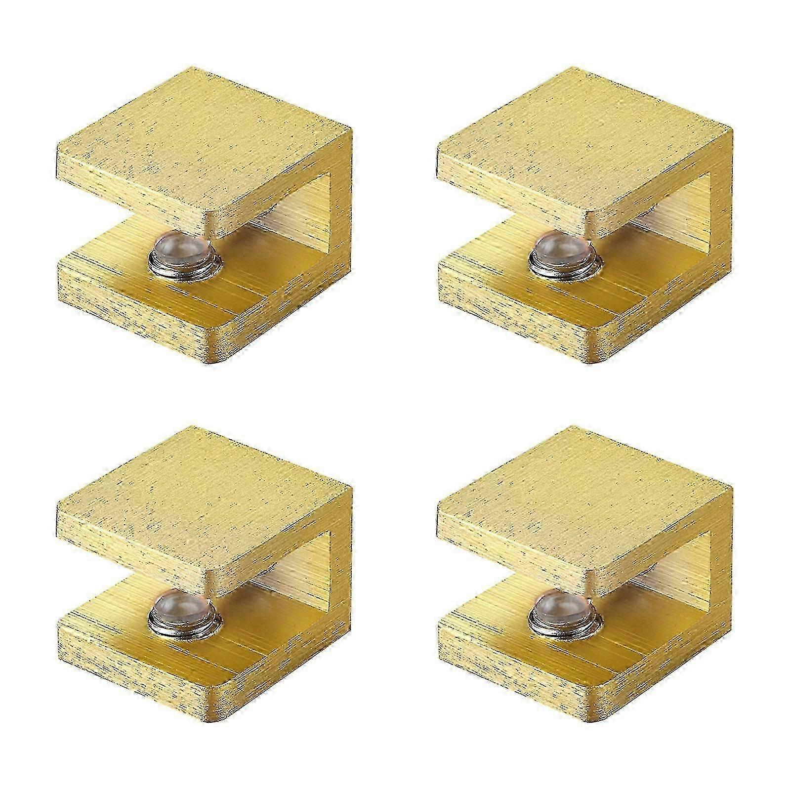 4pcs Gold Brass Sturdy No Drilling Heavy Duty Bracket Fixed Panel Glass Clamp
