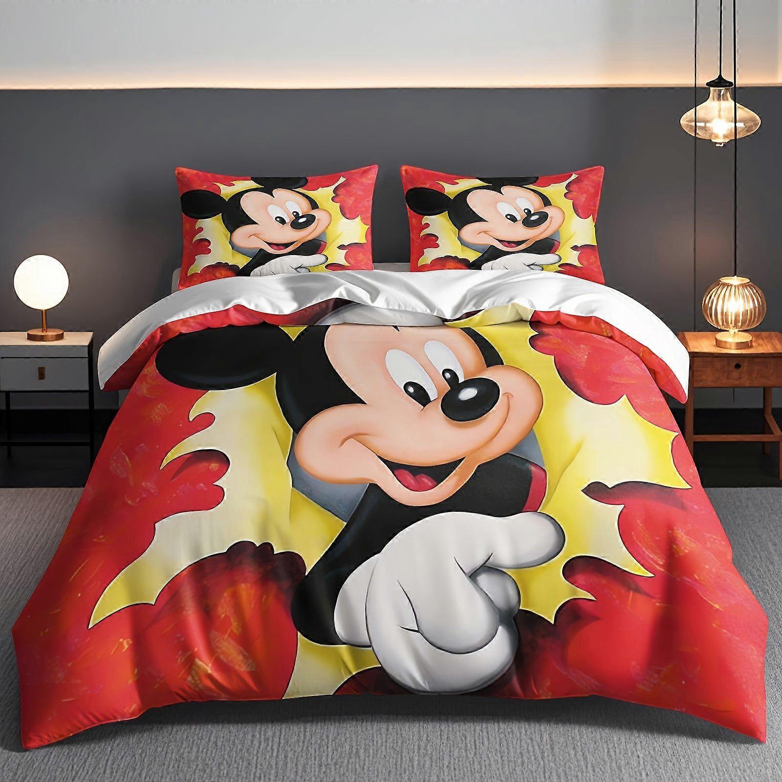 TE1021 3pcs Mickey Mouse Cartoon Patterned bedding sets, quilt covers and pillowcases Lightweight and warm All seasons Soft and comfortab