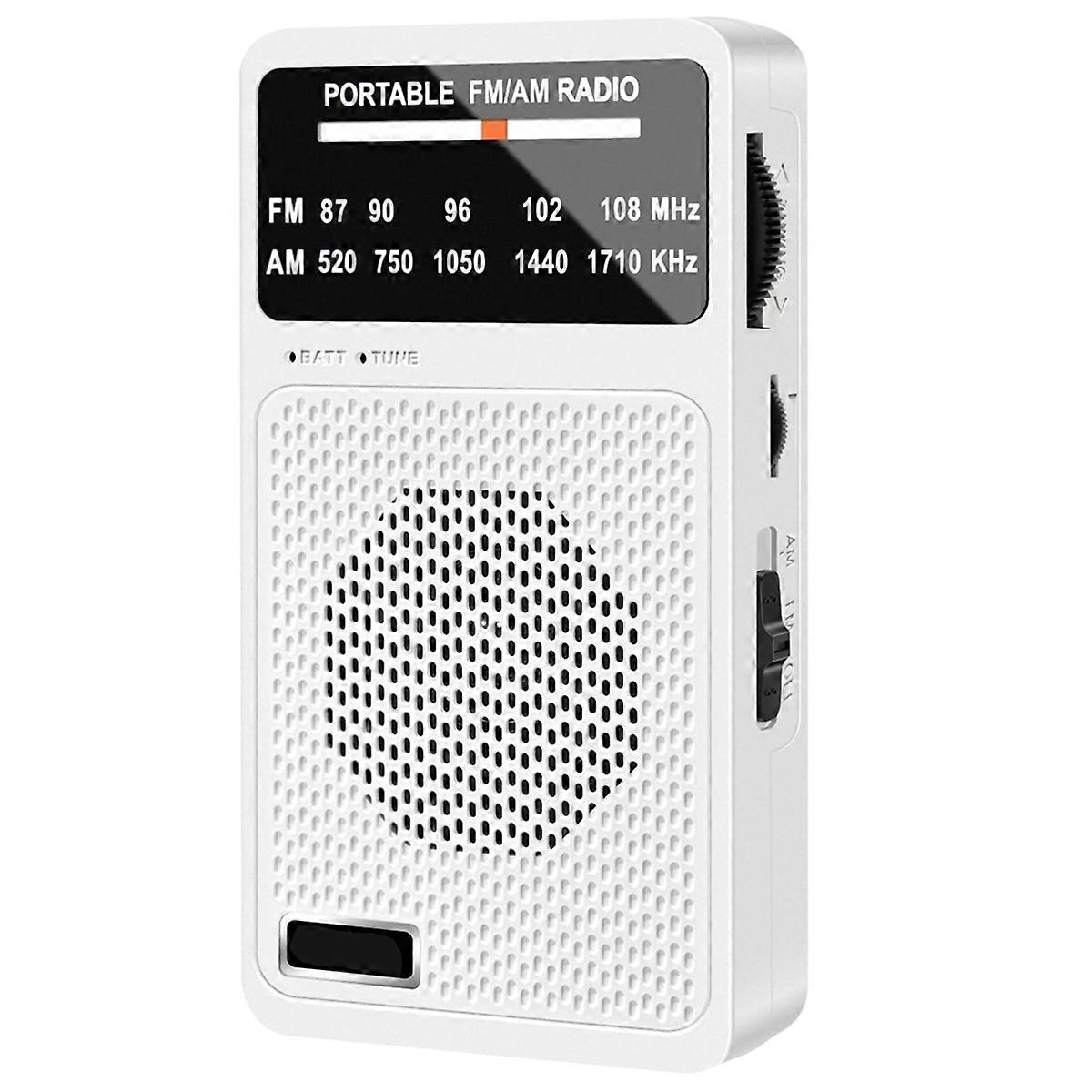 Portable AM FM Radio, Pocket Radio with Speaker & Headphone Jack,Mini Transistor Radios with Back Clip for Elderly White