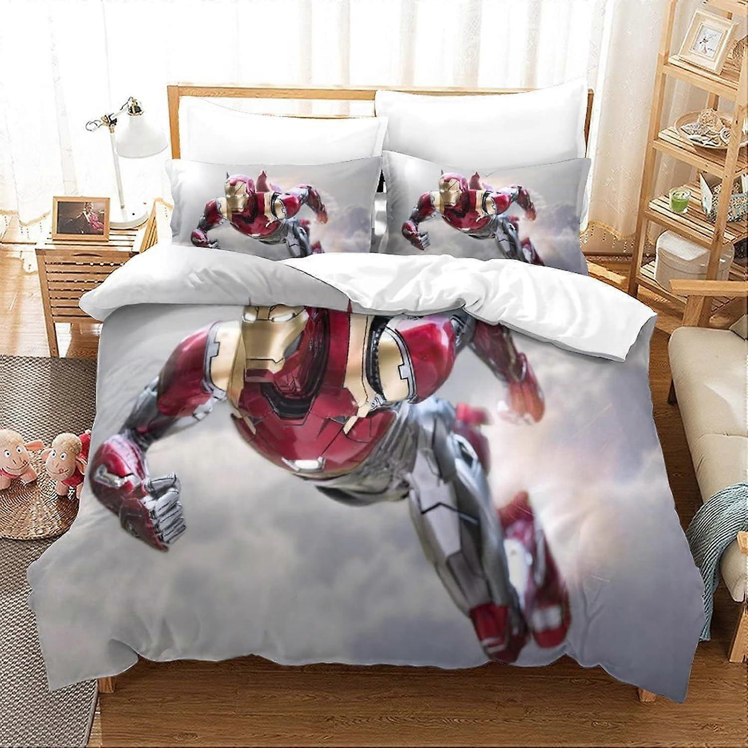 Duvet Cover Set Double Iron Man Printed Duvet Covers Bedding Set for in Kids Teens Adults Soft Hypoallergenic Quilt Cover with Pillowcase with Zipeer 