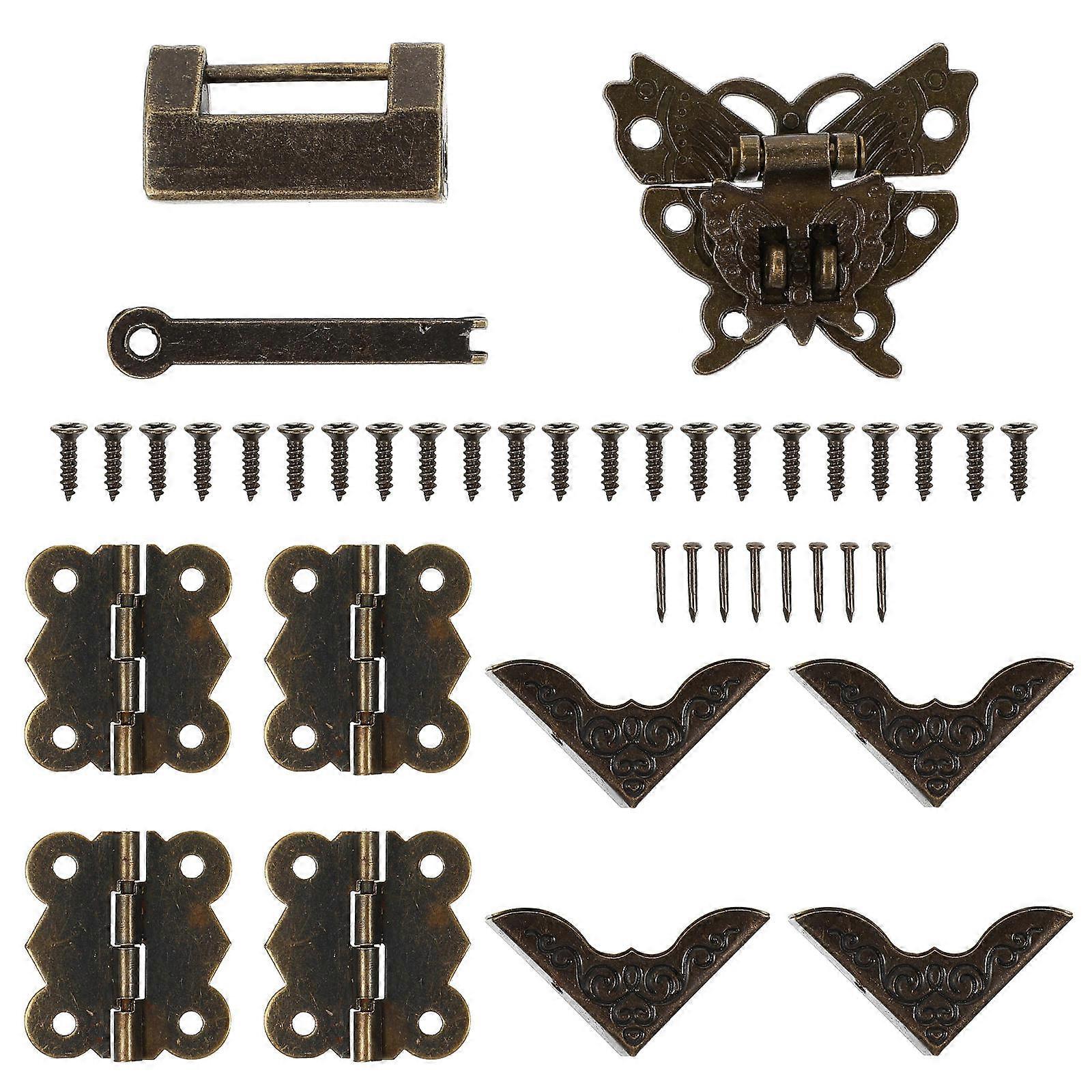 Five Hardware Box Locks Furniture Small Box Corner Covers Set for DIY