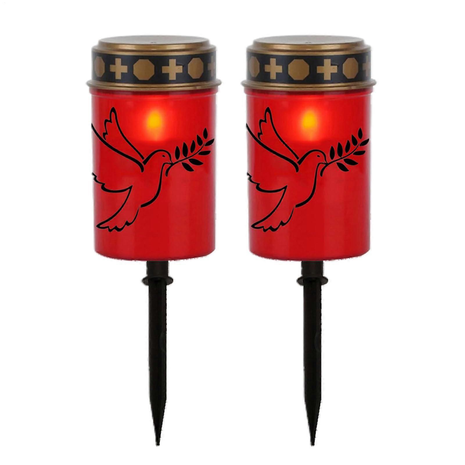 Grave Lights for Cemetery - Set of 2 Waterproof LED Stake Lamps for Garden, Grave Pathway, Backyard, Home, Red Color