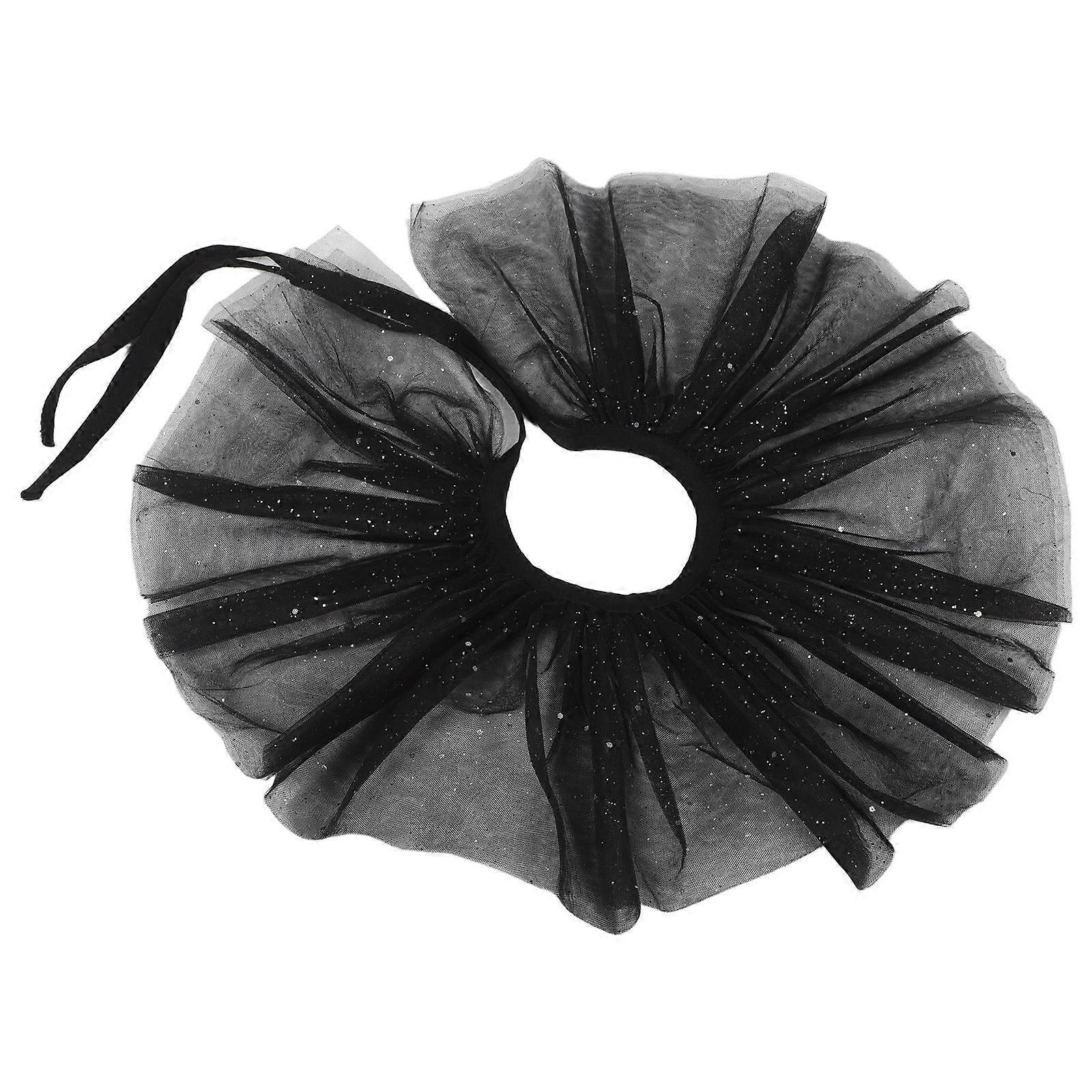 2Pcs Clown Neck Collar Black for Decoration Glitter Tulle Mesh Ruffle Accessory