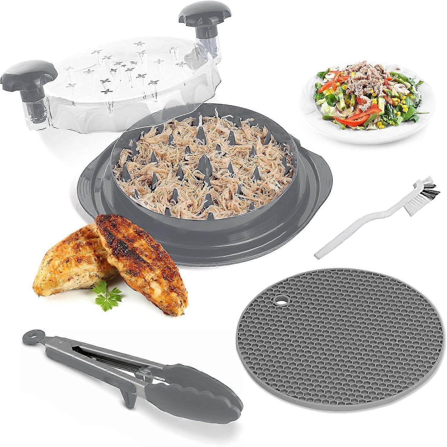 Chicken Shredder Tool Twist | 10" Large Capacity for Chicken Breast, Pulled Pork & Beef | Includes Tongs, Anti-Slip Mat & Brush | compatible with