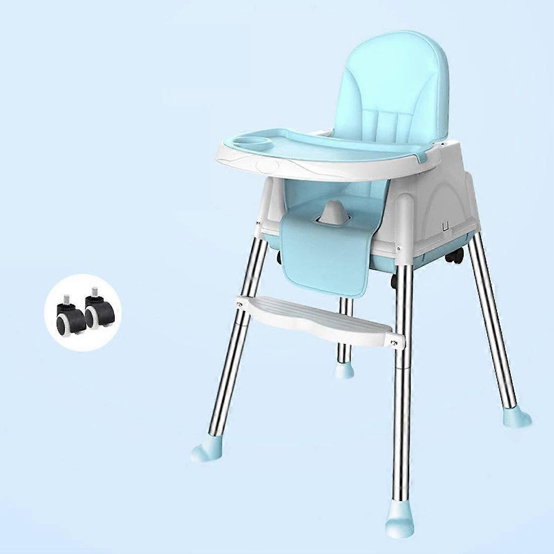 Baby Highchair Convertible Feeding Chair With Removable Double Tray, Safety Harness, Reclinable Backrest, Foldable Blue