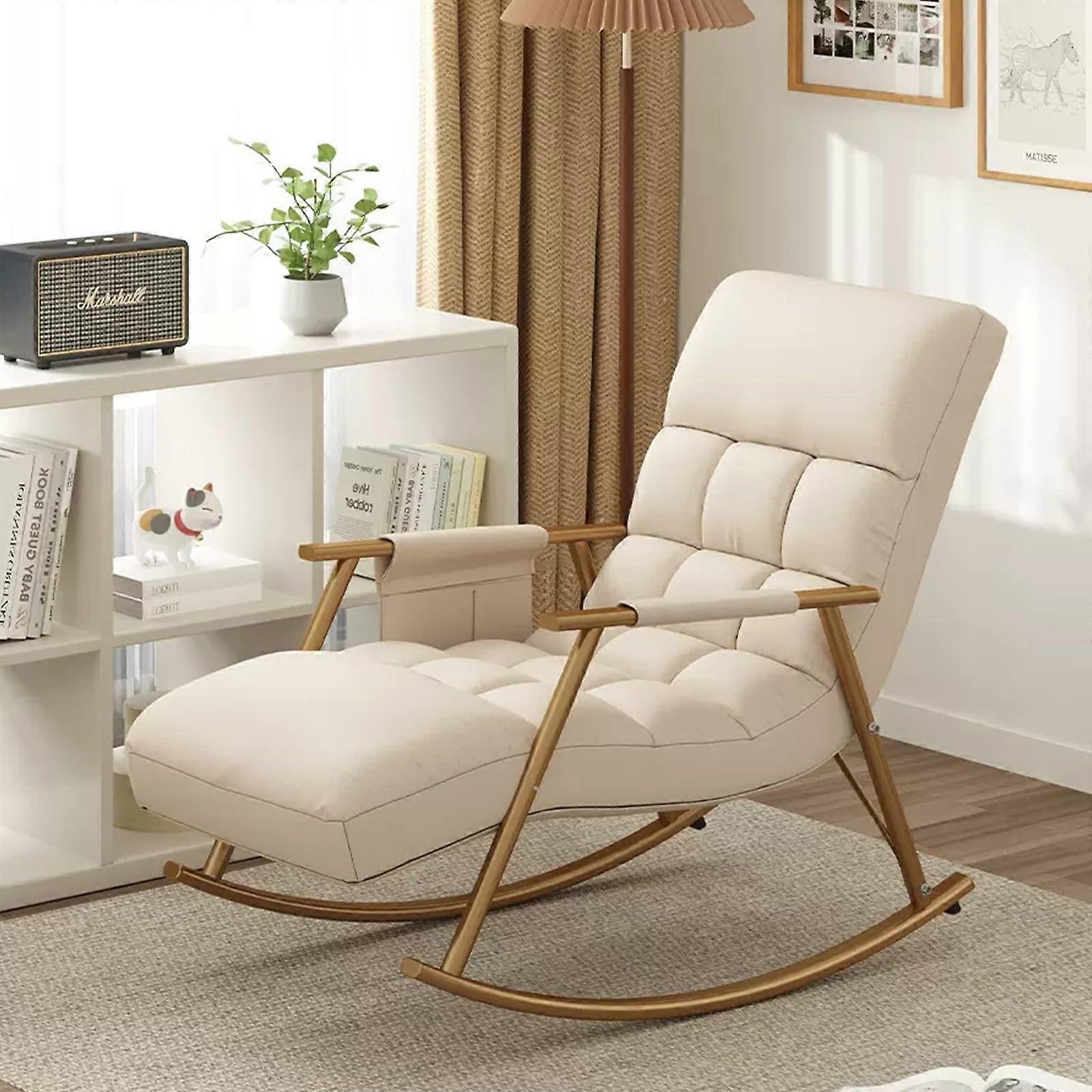 Modern Upholstered Rocking Chair With Side Pockets, Adjustable Backrest, Outdoor Patio Balcony Armrest Rocker