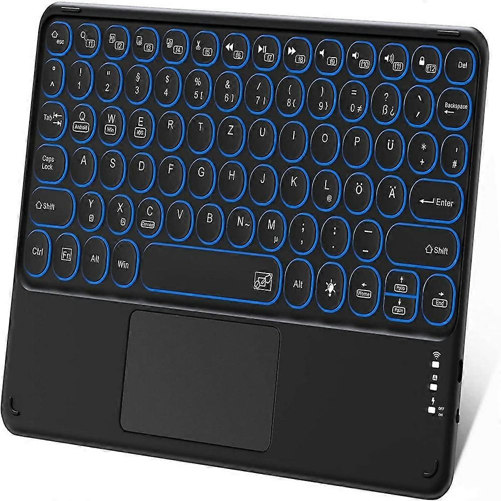 QUTETN Bluetooth Keyboard with Touchpad Rechargeable Portable Wireless Bluetooth Tablet Keyboard with Trackpad and 7 Colors Backlits Com