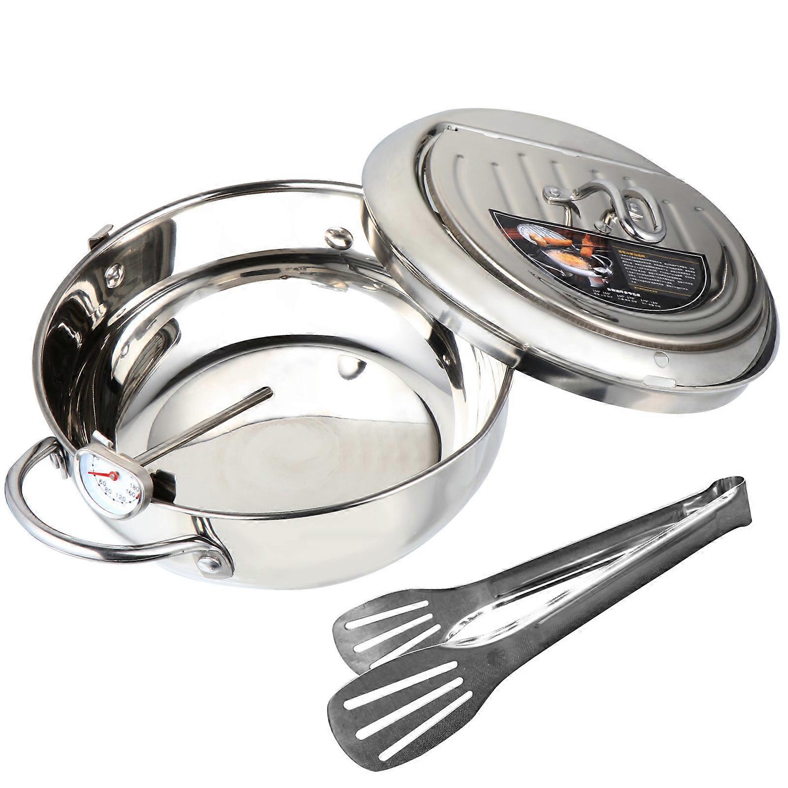 Stainless Steel Frying Pot with Thermometer for Deep Frying 1Set