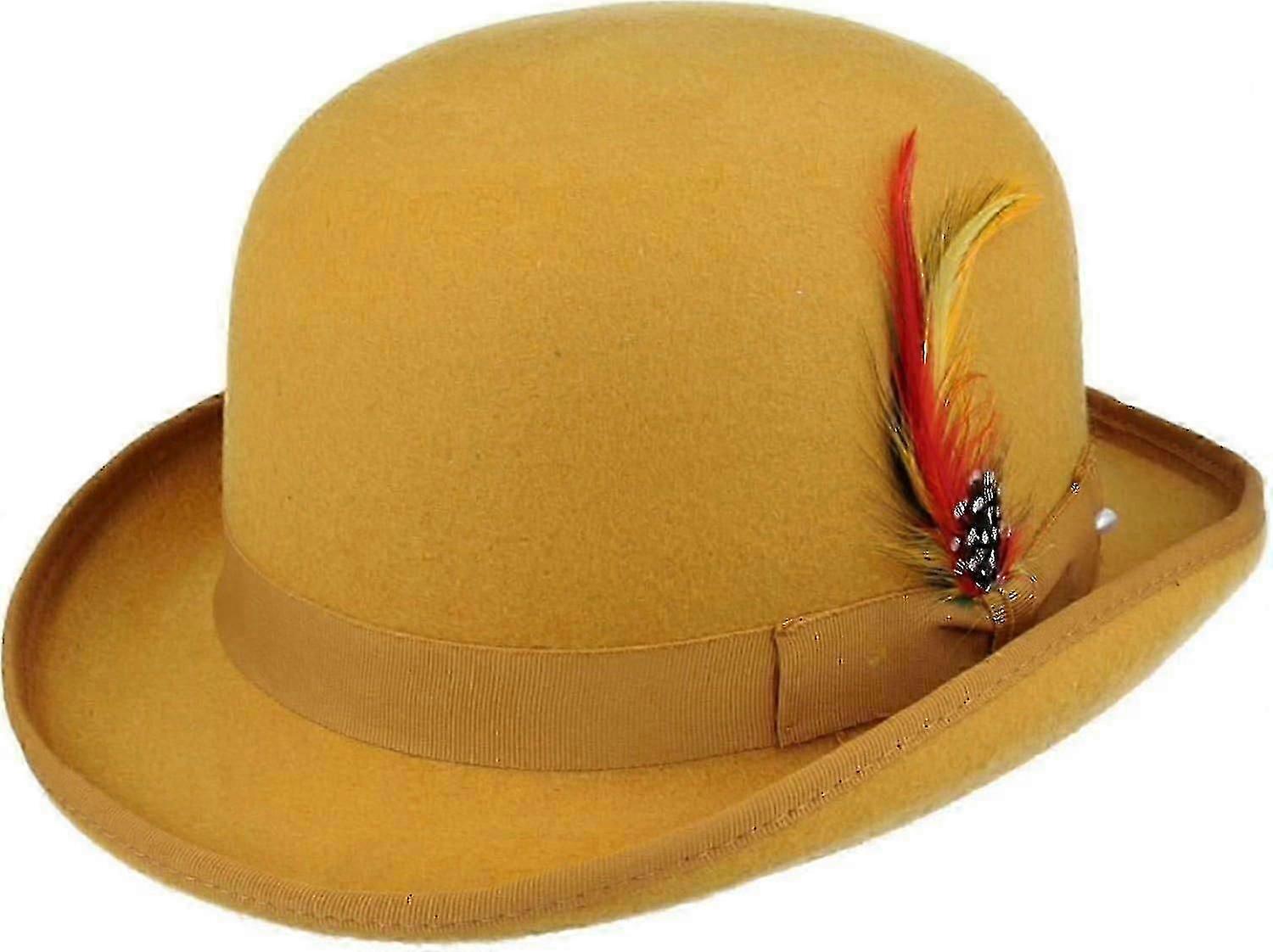 Unisex Sert Üst Yün Bowler Şapka Tüylü Saten Astarlı Boyutlar S To Xl