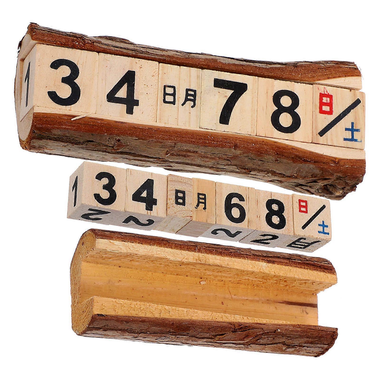 Retro Wood Block Calendar Office Calendar for Daily Use 8Pcs