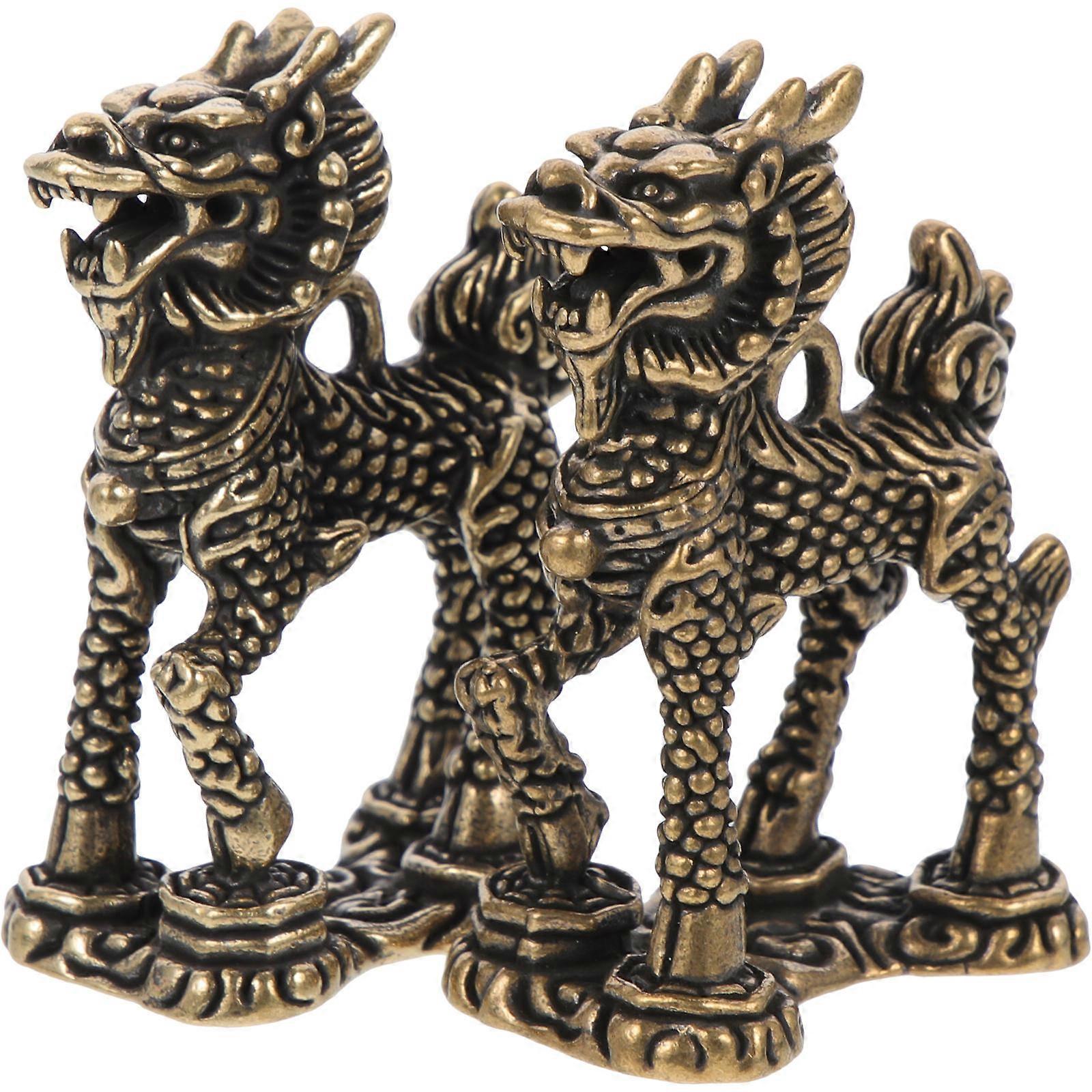 Kylin Figurines Brass Sculpture for Decor 6Pcs Miniature Chinese Mascot Statue