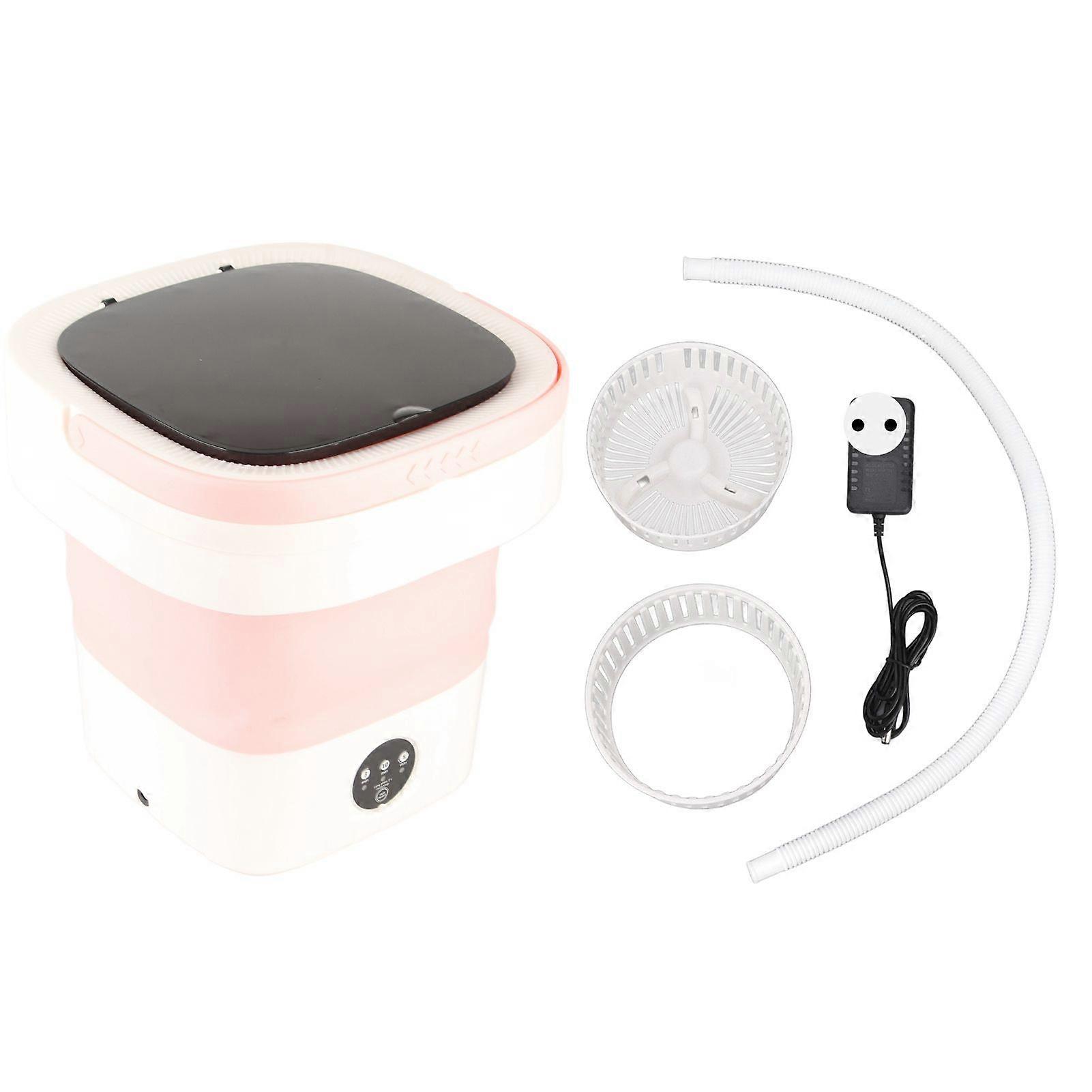 7.5L Mini Portable Bucket Washer Foldable Washing Machine with Soft Spin Dry and Drainage Pipe 100240V Pink EU Plug